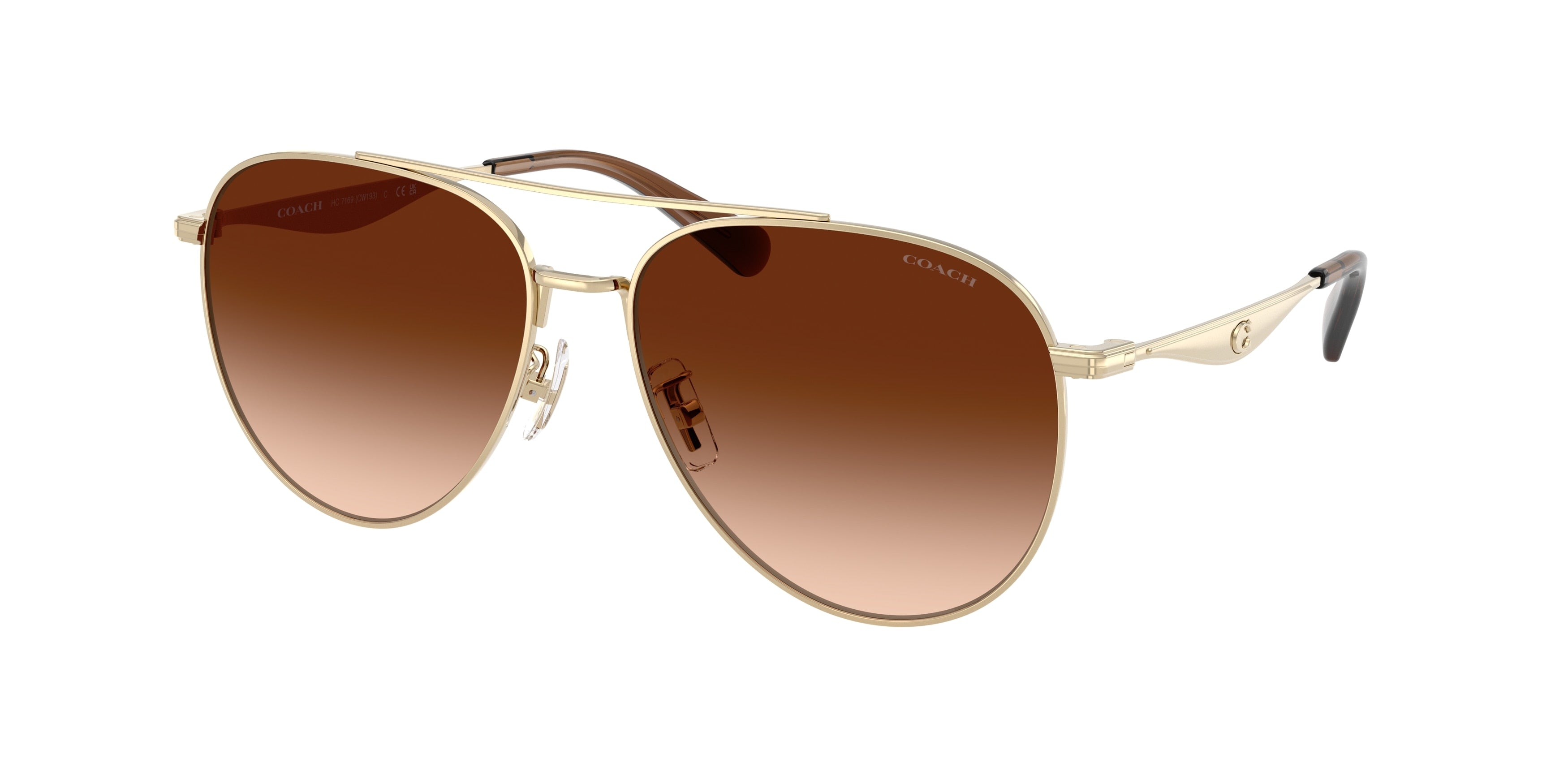 Coach CW193 HC7169 Pilot Sunglasses  900574-Shiny Light Gold 57-140-15 - Color Map Gold