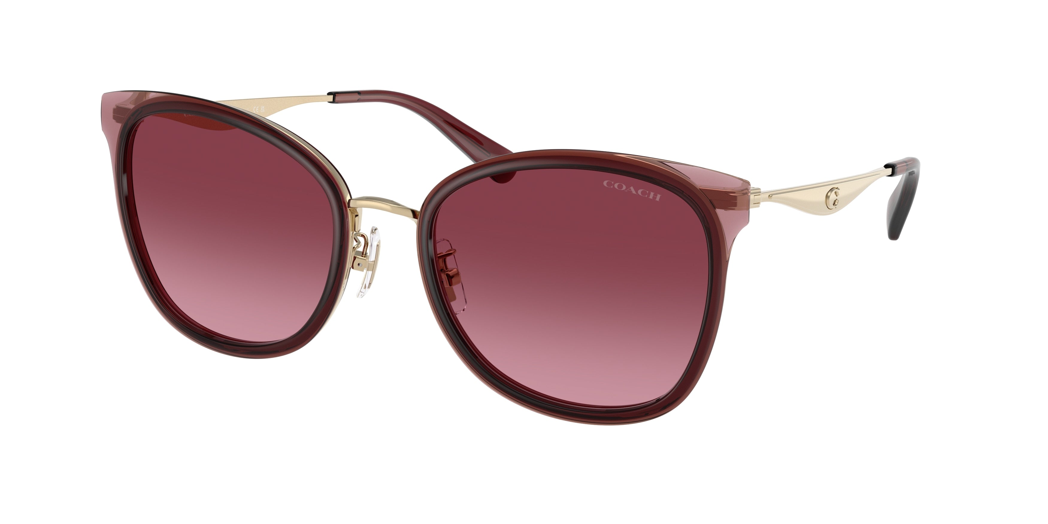 Coach CW185 HC7170 Square Sunglasses  94518H-Light Gold/Burgundy 56-145-20 - Color Map Gold