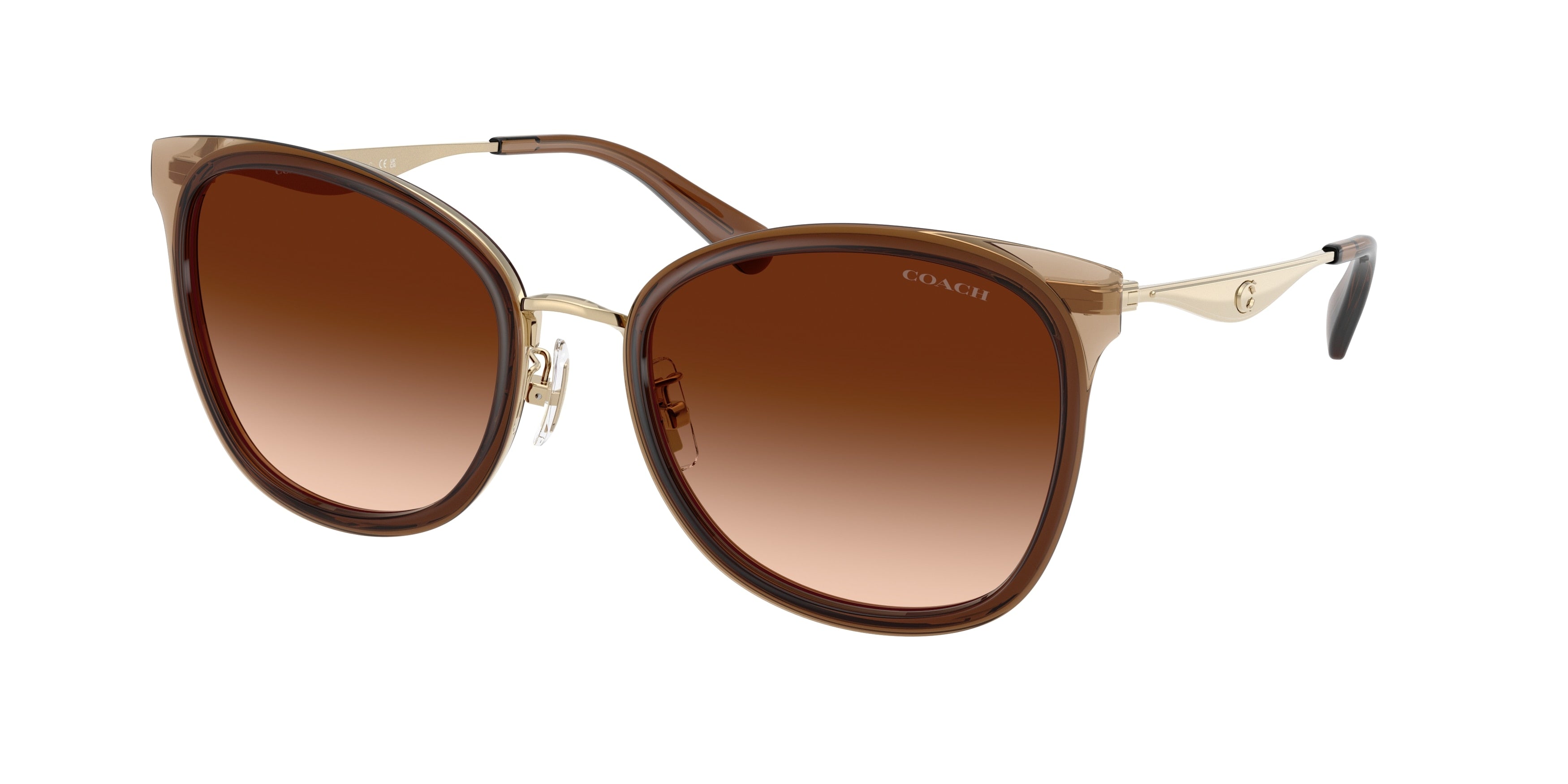 Coach CW185 HC7170 Square Sunglasses  945374-Light Gold/Brown 56-145-20 - Color Map Gold
