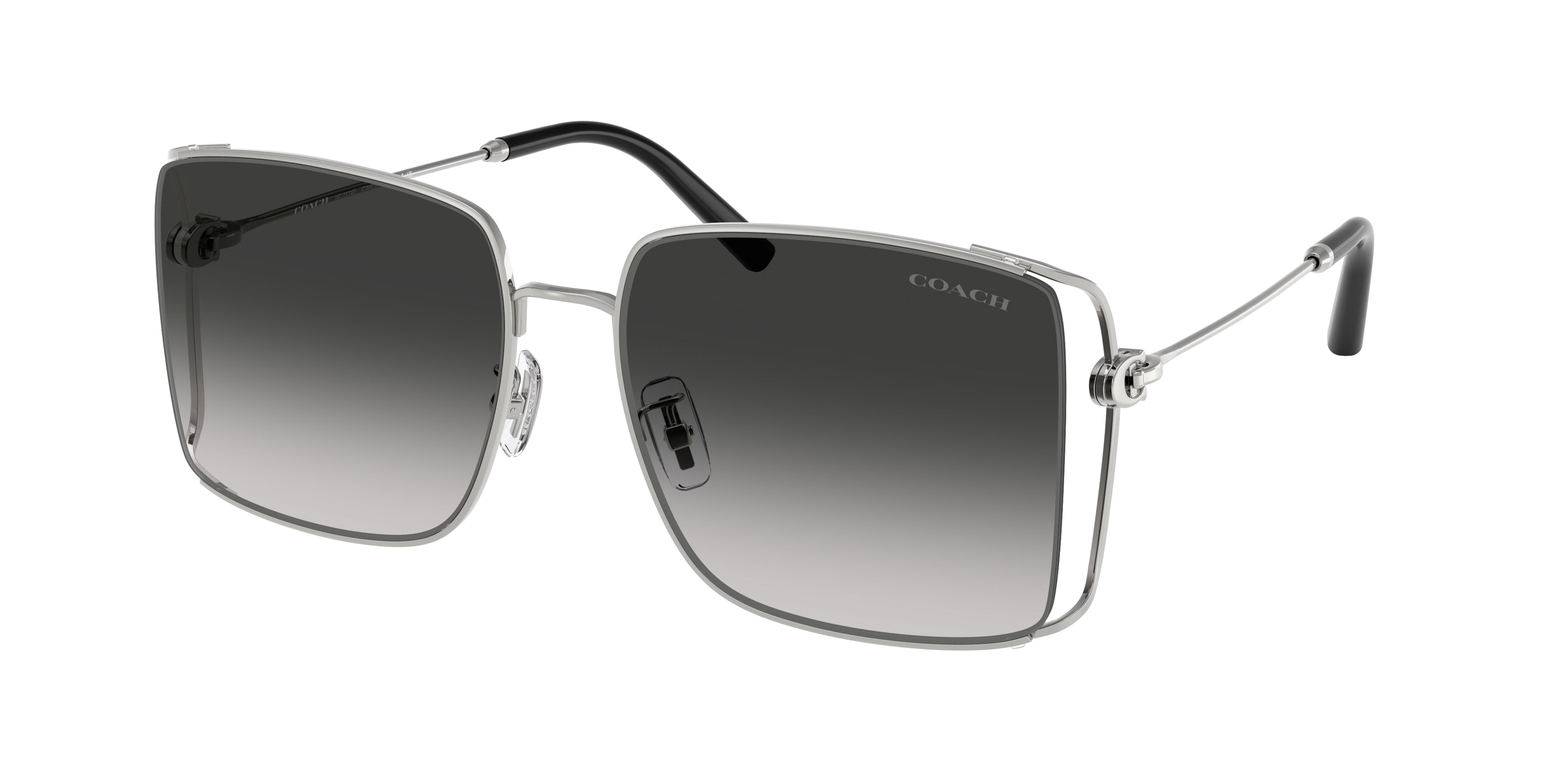 Coach CW429 HC7174D Square Sunglasses  90013C-Shiny Silver 59-145-17 - Color Map Silver