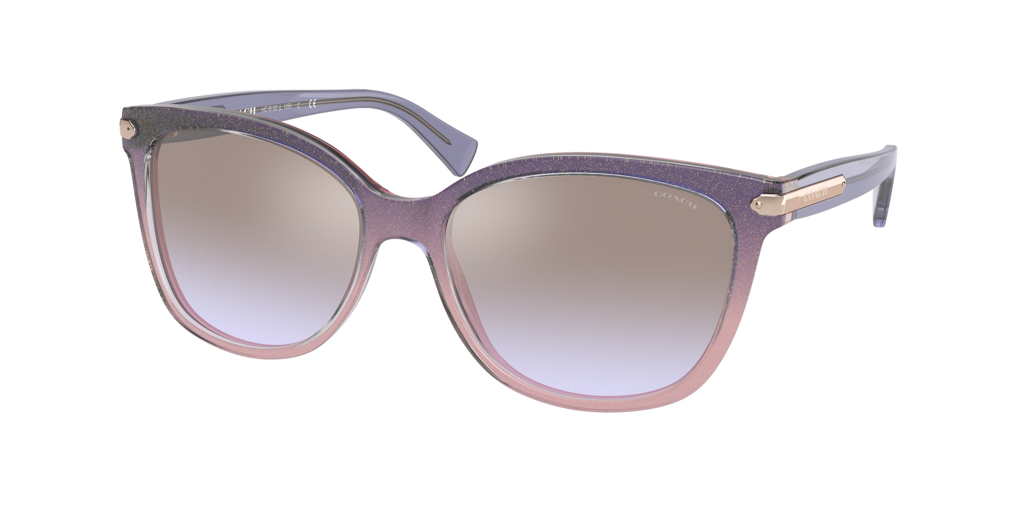 Coach L109 HC8132 Cat Eye Sunglasses  555494-Shimmer Violet Peach Gradient 57-135-17 - Color Map Violet