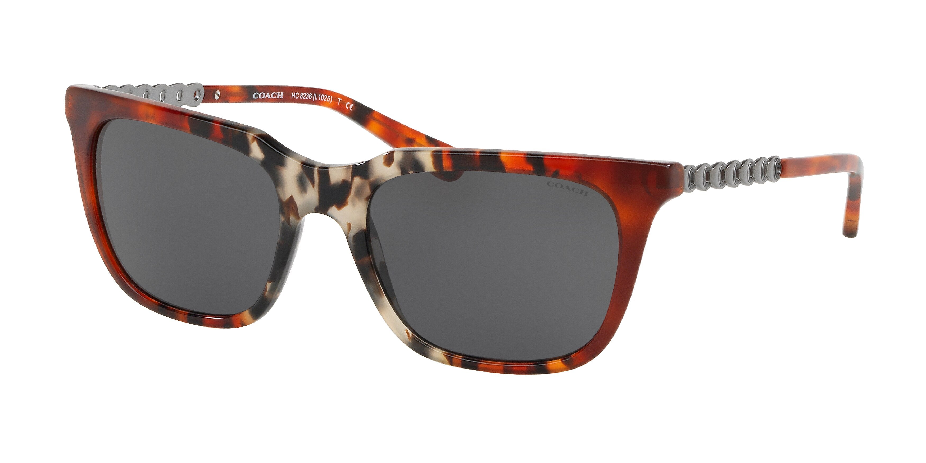 Coach L1025 HC8236 Square Sunglasses  551987-Amber Grey Multi Tortoise 56-140-19 - Color Map Orange