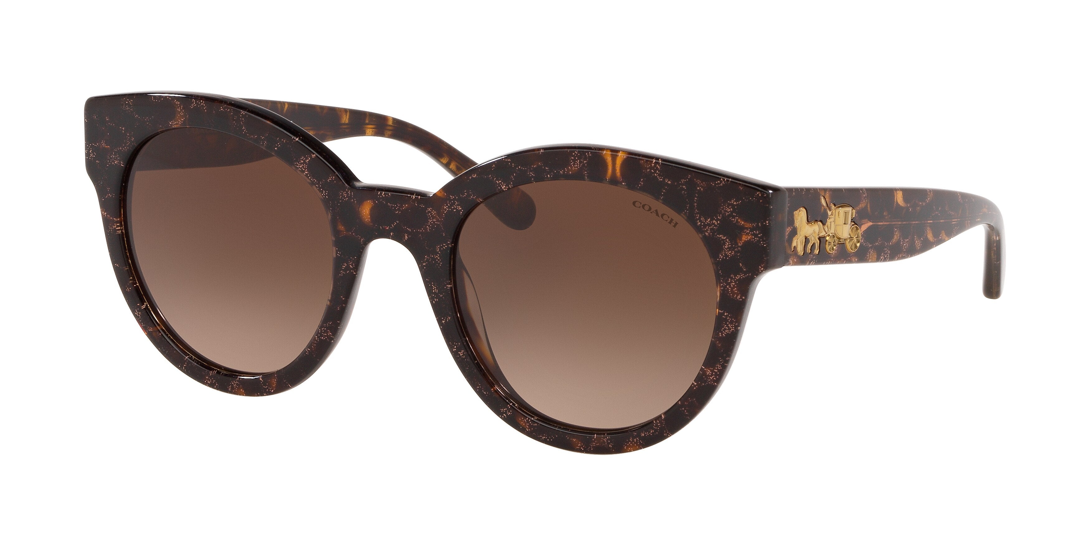 Coach L1084 HC8265 Round Sunglasses  557313-Tortoise Glitter Signature C 51-140-23 - Color Map Tortoise