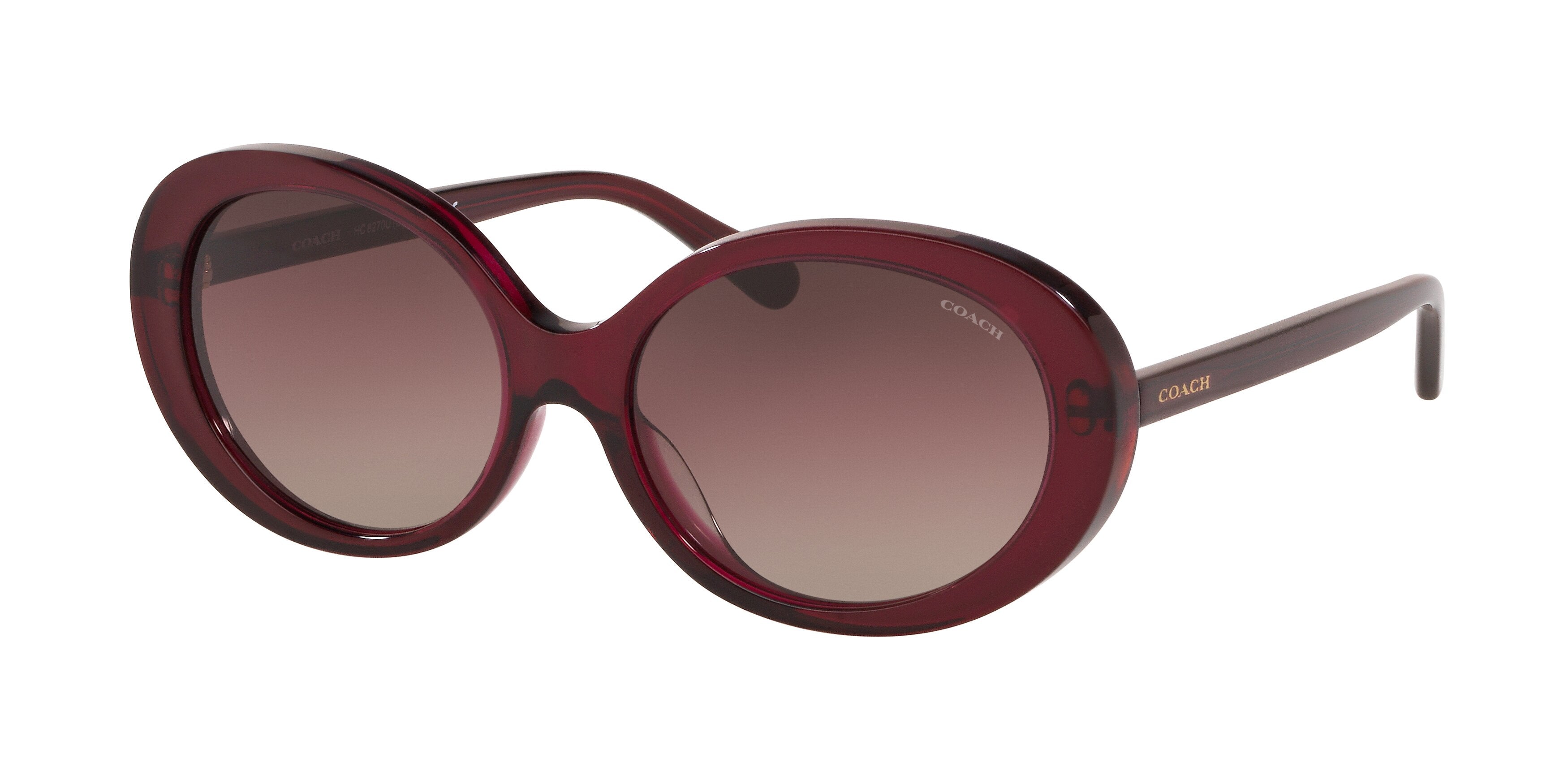 Coach L1100 HC8270U Oval Sunglasses  5557E2-Transparent Burgundy 55-140-16 - Color Map Red