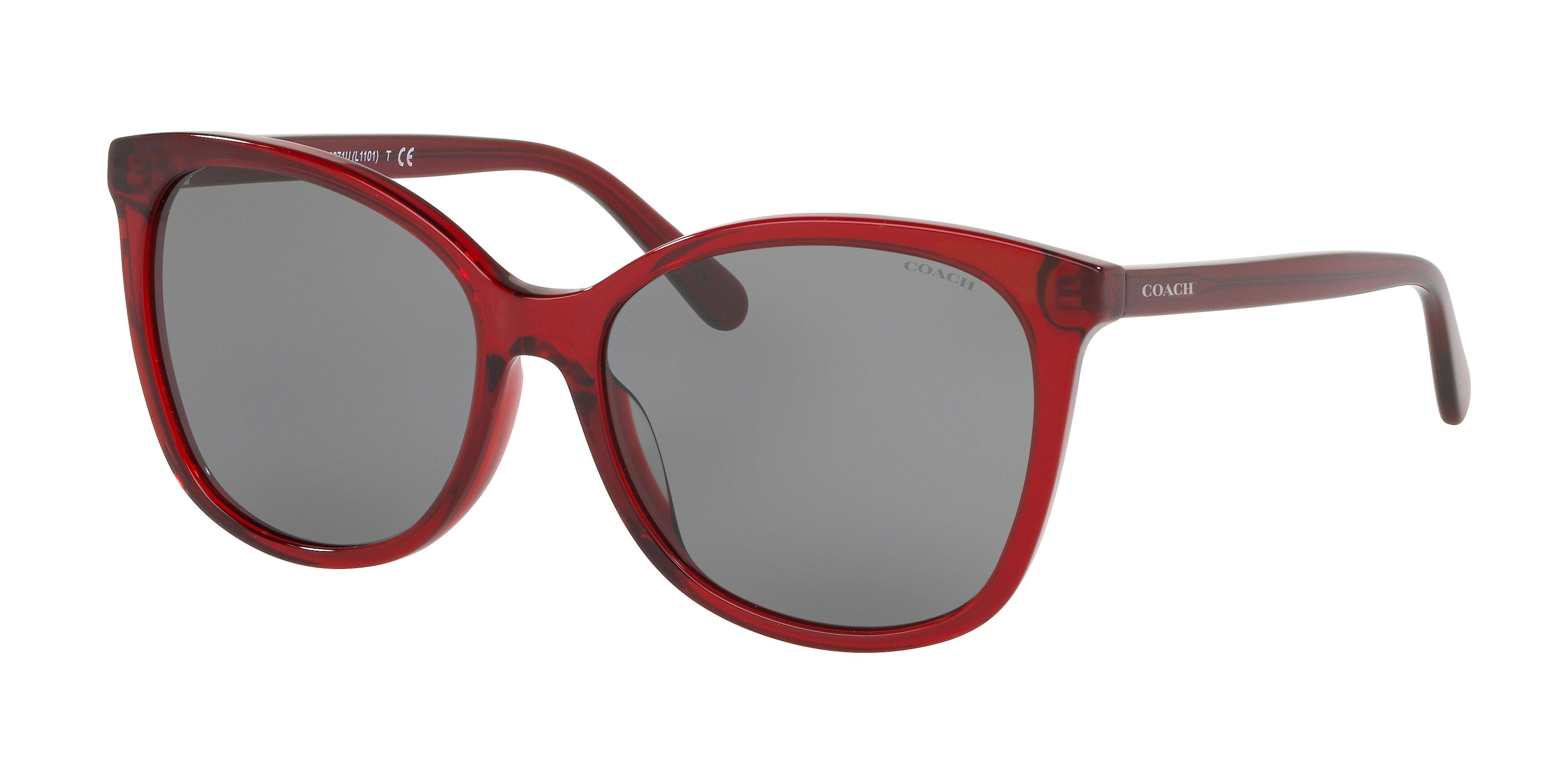 Coach L1101 HC8271U Square Sunglasses  555787-Transparent Burgundy 57-140-16 - Color Map Red