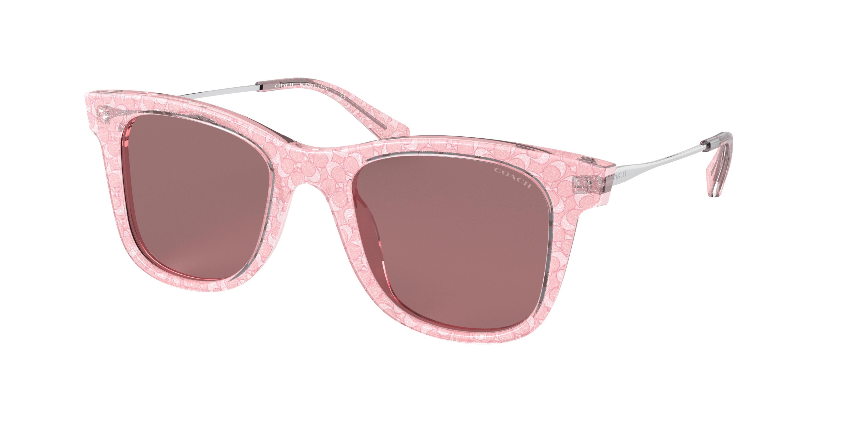 Coach L1135 HC8290 Square Sunglasses  5586M6-Pink Glitter Signature C 50-140-21 - Color Map Pink