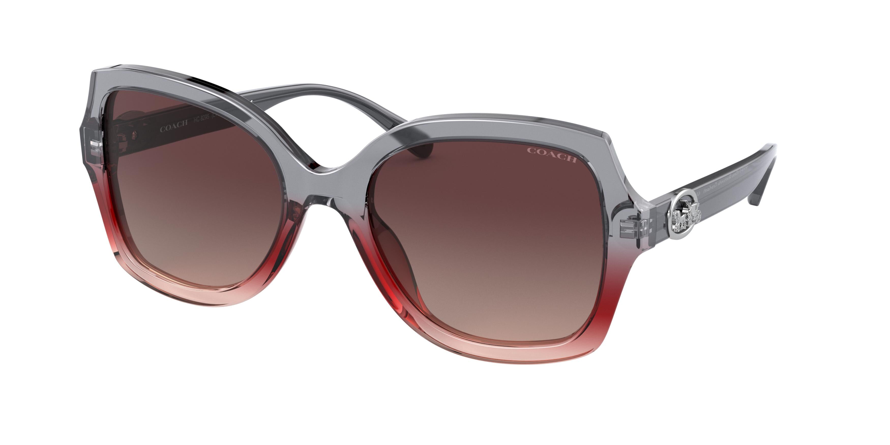 Coach L1140 HC8295F Square Sunglasses  5620E2-Grey Burgundy Gradient 56-140-19 - Color Map Grey