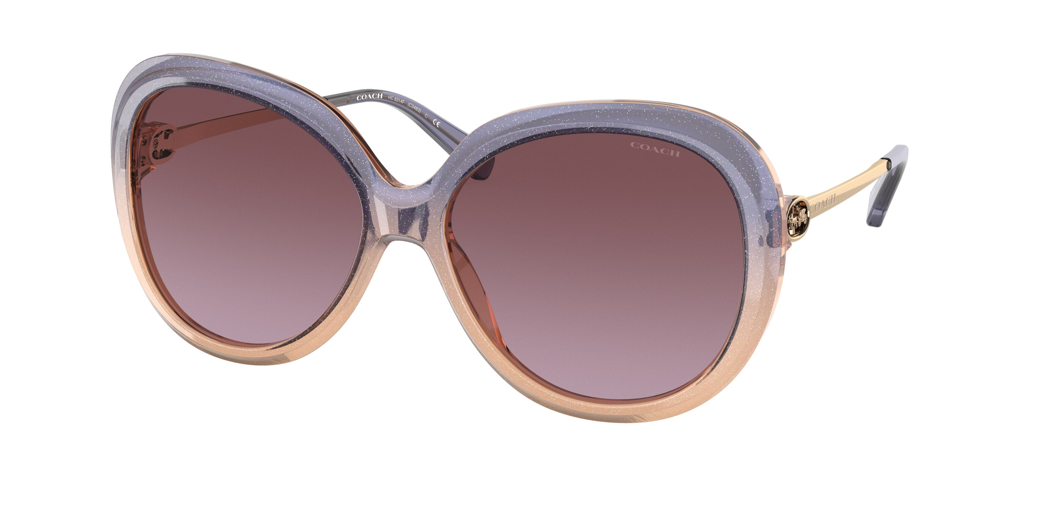 Coach C3484 HC8314F Round Sunglasses  55548H-Shimmer Violet Peach Gradient 59-140-16 - Color Map Violet