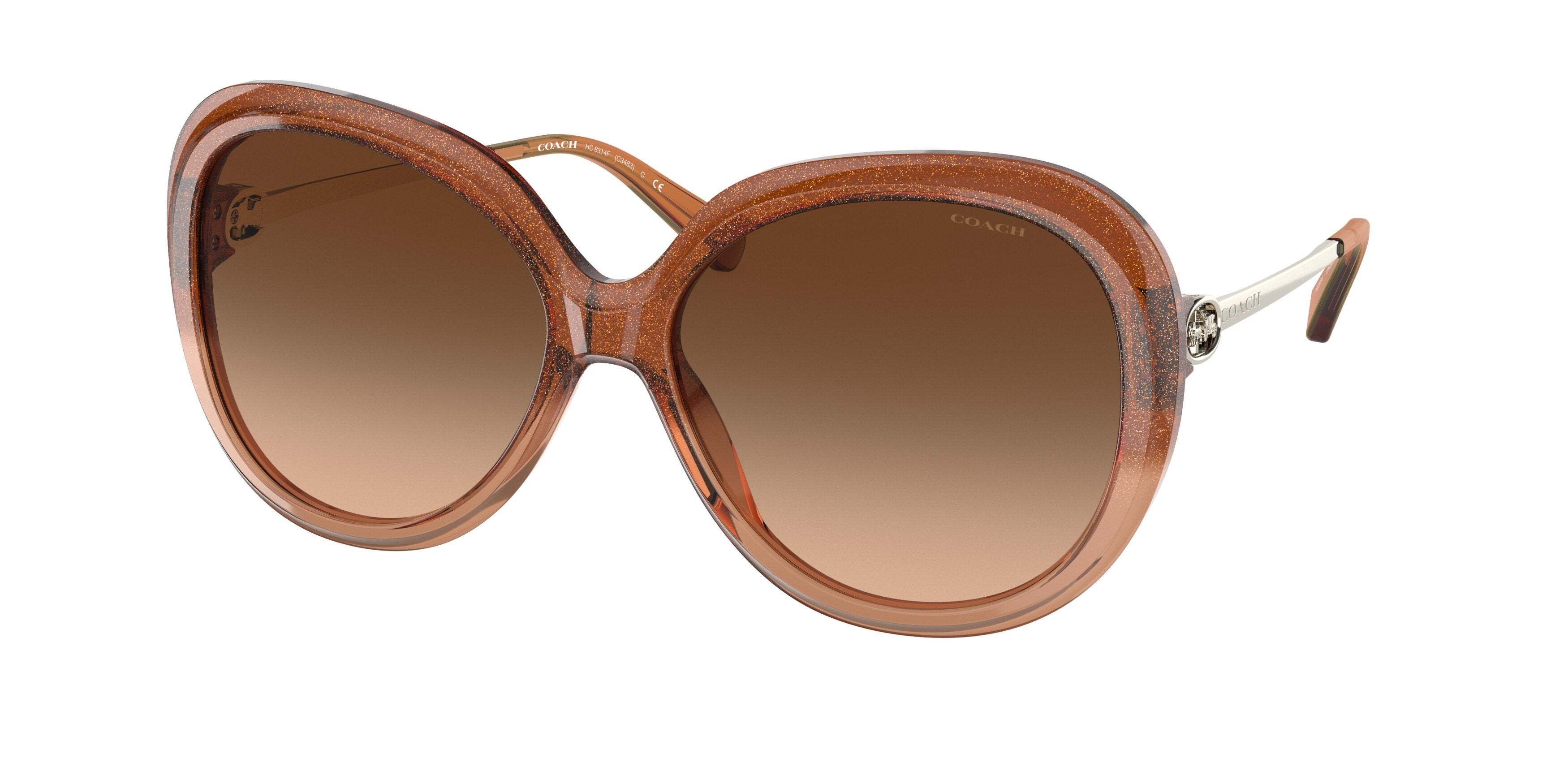Coach C3484 HC8314F Round Sunglasses  563974-Shimmer Brown Amber Gradient 59-140-16 - Color Map Brown