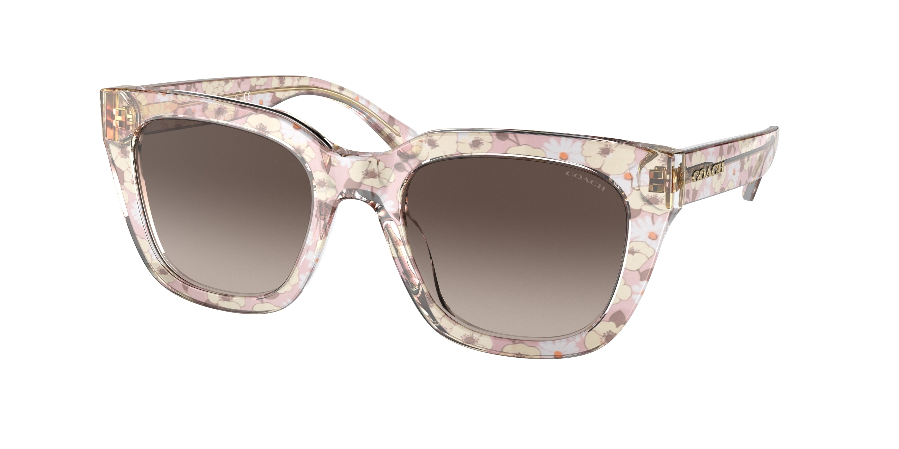 Coach C3503 HC8318F Square Sunglasses  569514-Transparent Pink Floral Print 54-140-21 - Color Map Pink