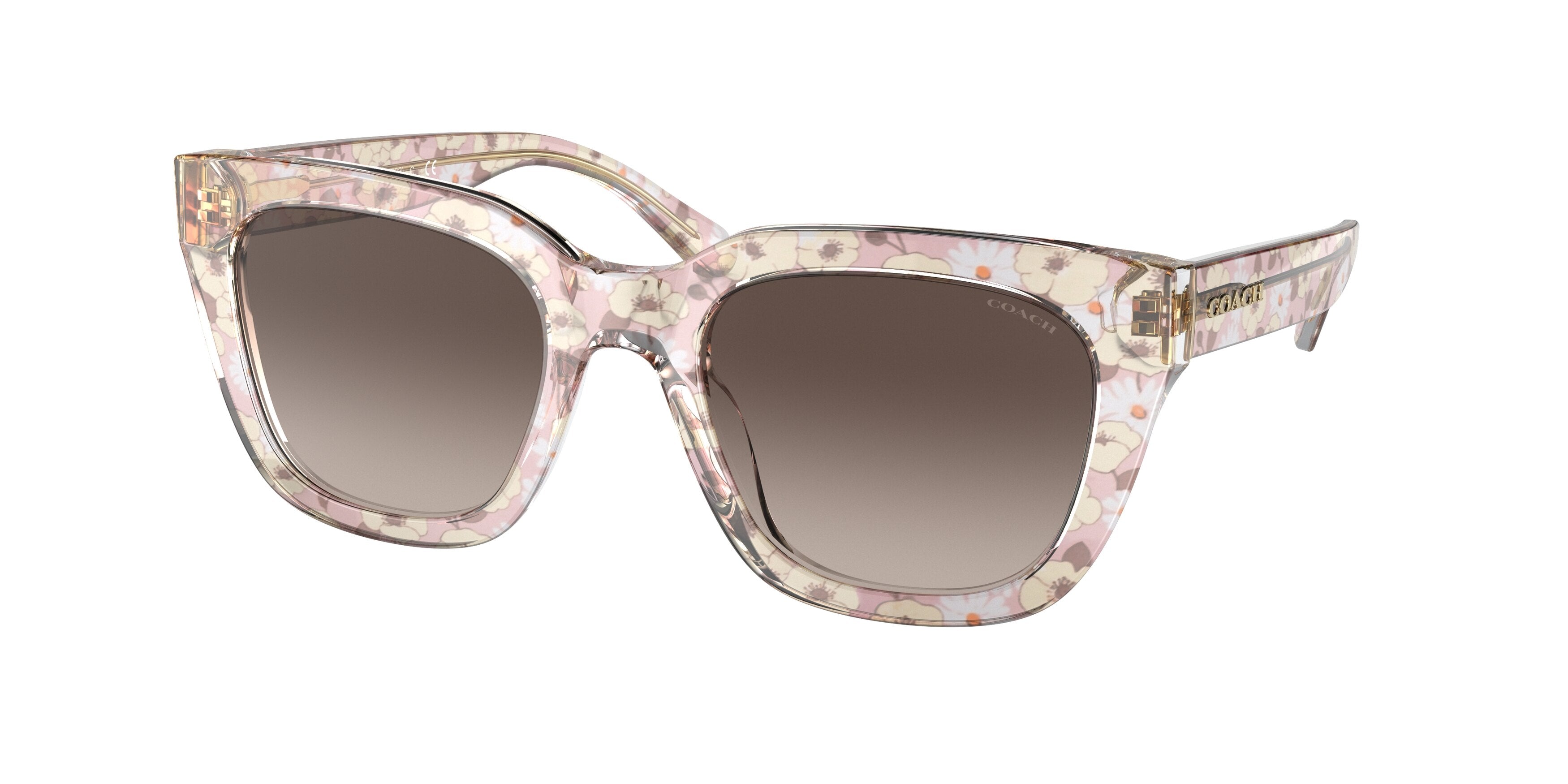Coach C3503 HC8318F Square Sunglasses  569514-Transparent Pink Floral Print 54-140-21 - Color Map Pink