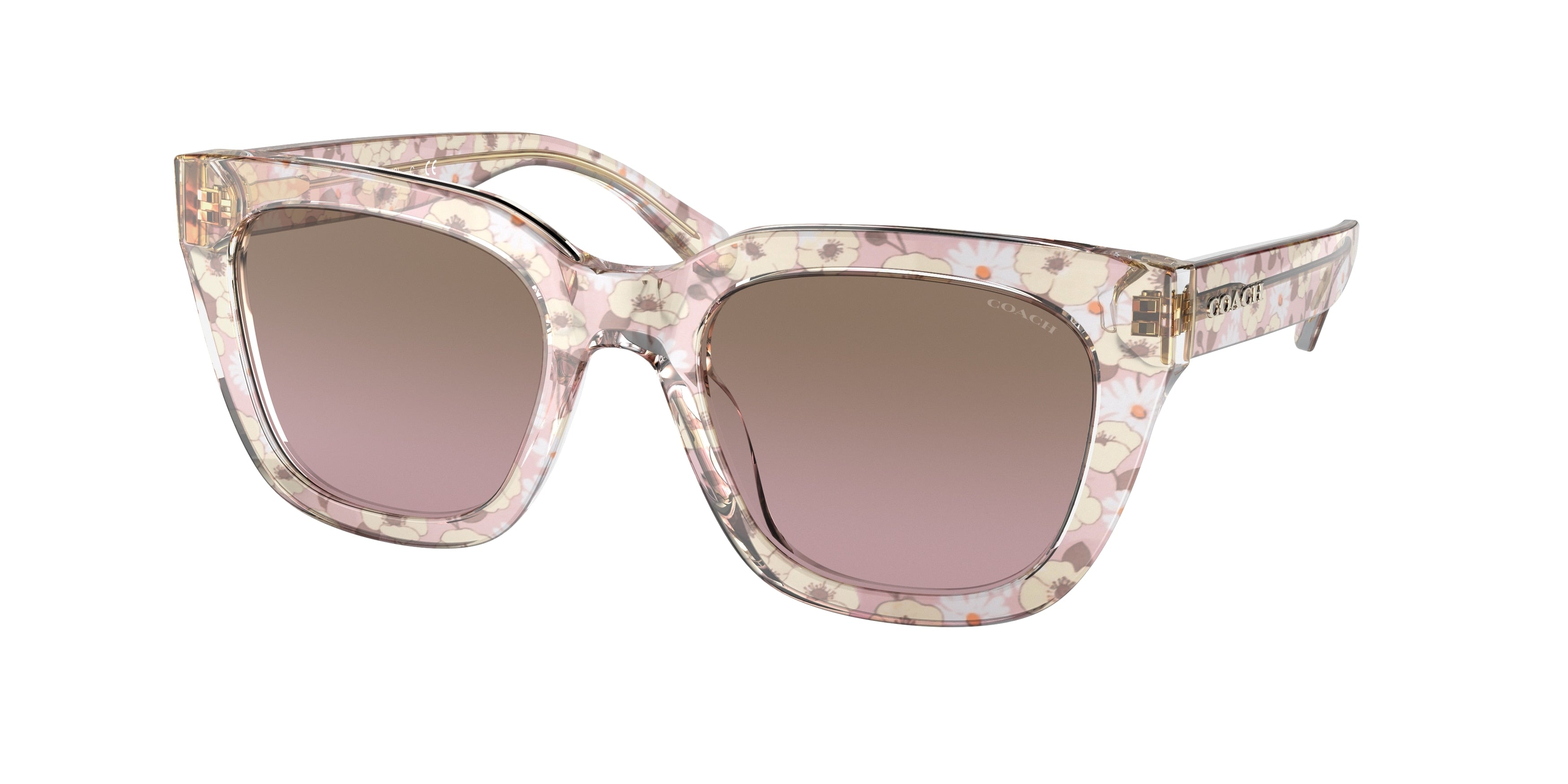 Coach C3449 HC8318 Square Sunglasses  569514-Transparent Pink Floral Print 52-140-21 - Color Map Pink