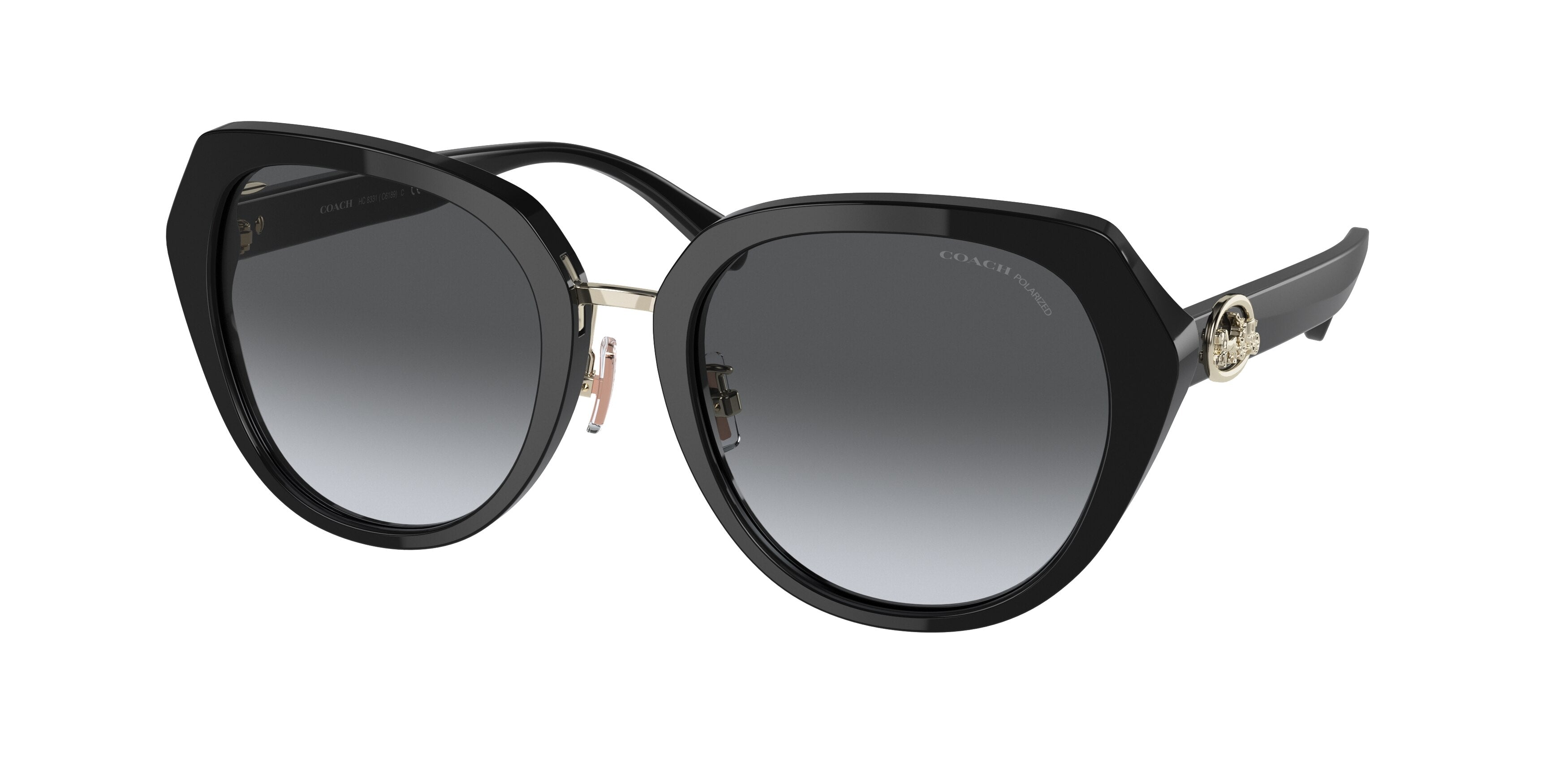 Coach C6189 HC8331 Round Sunglasses  5002T3-Black 55-145-20 - Color Map Black