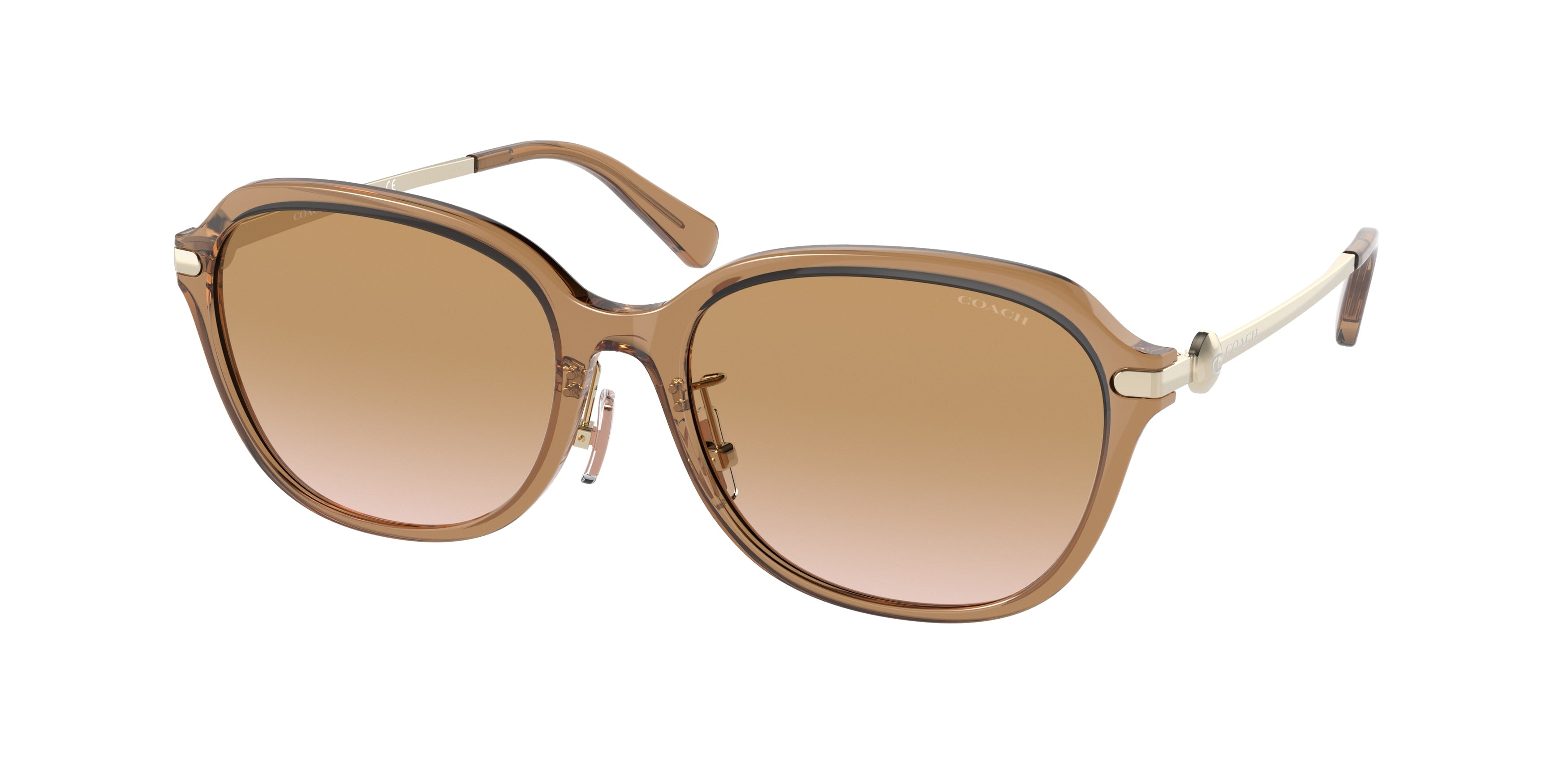 Coach C6199 HC8332D Rectangle Sunglasses  565413-Transparent Brown 56-145-17 - Color Map Brown