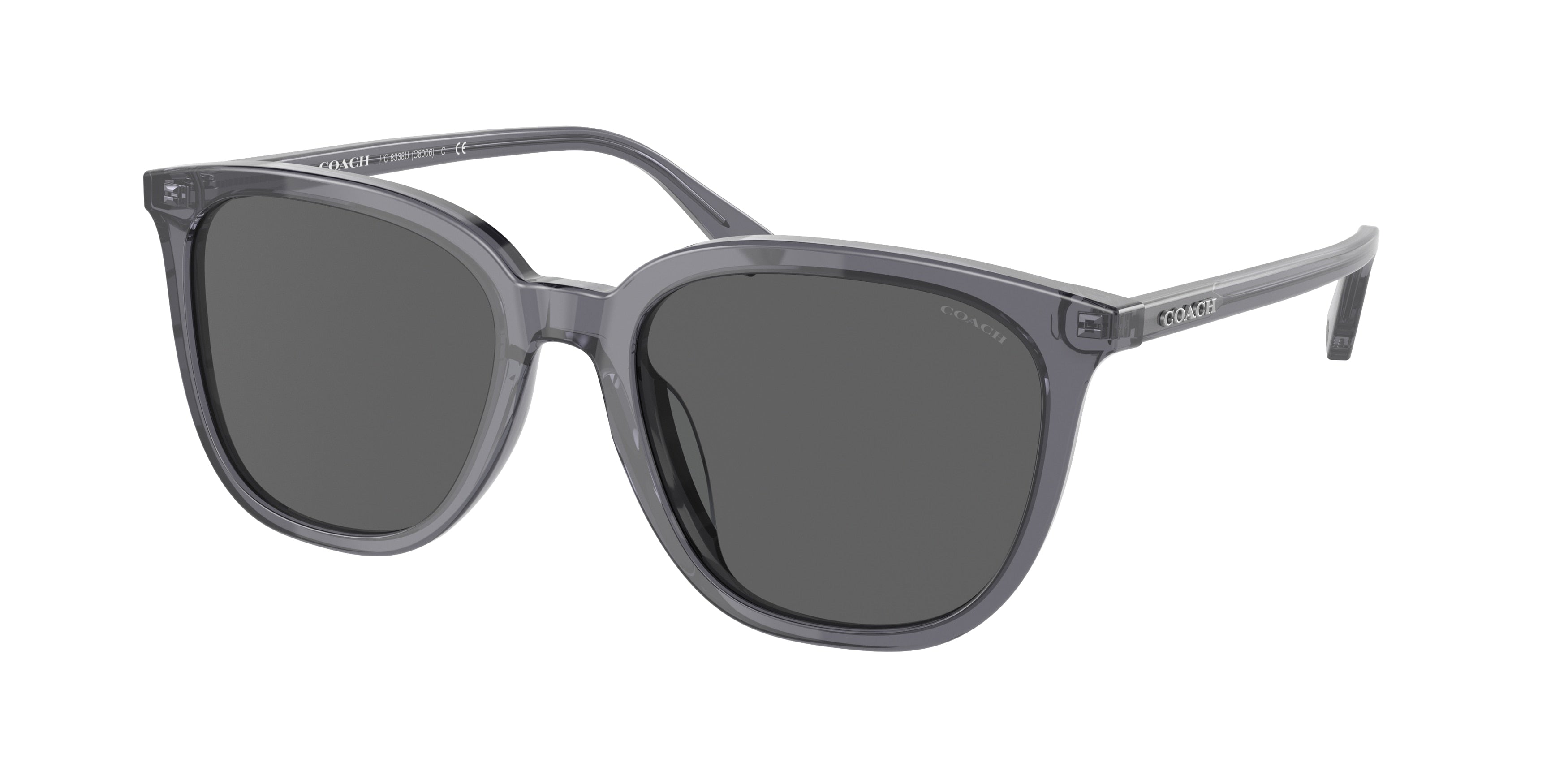 Coach C8006 HC8338U Square Sunglasses  553787-Transparent Dark Grey 55-145-19 - Color Map Grey