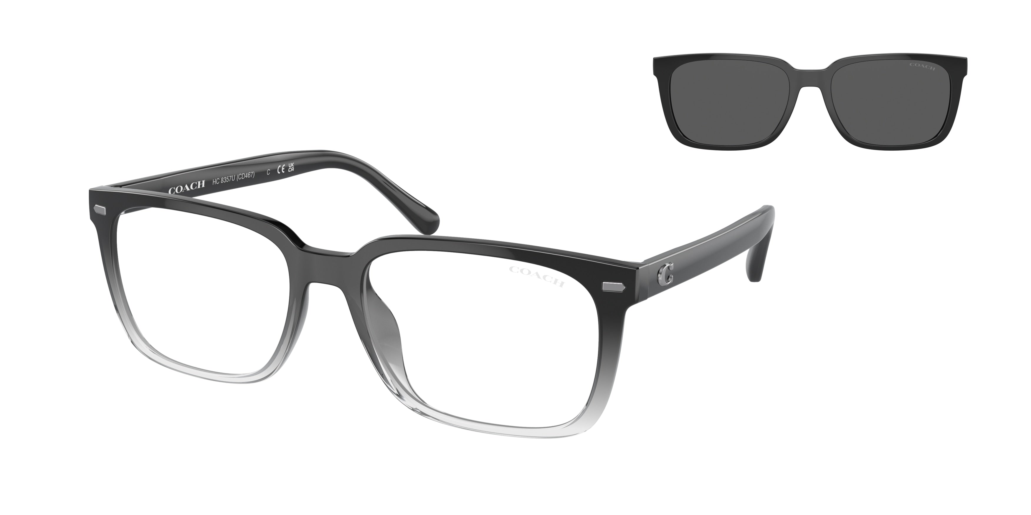 Coach CK470 HC8357U Rectangle Sunglasses  576387-Black Clear Gradient 57-145-18 - Color Map Black