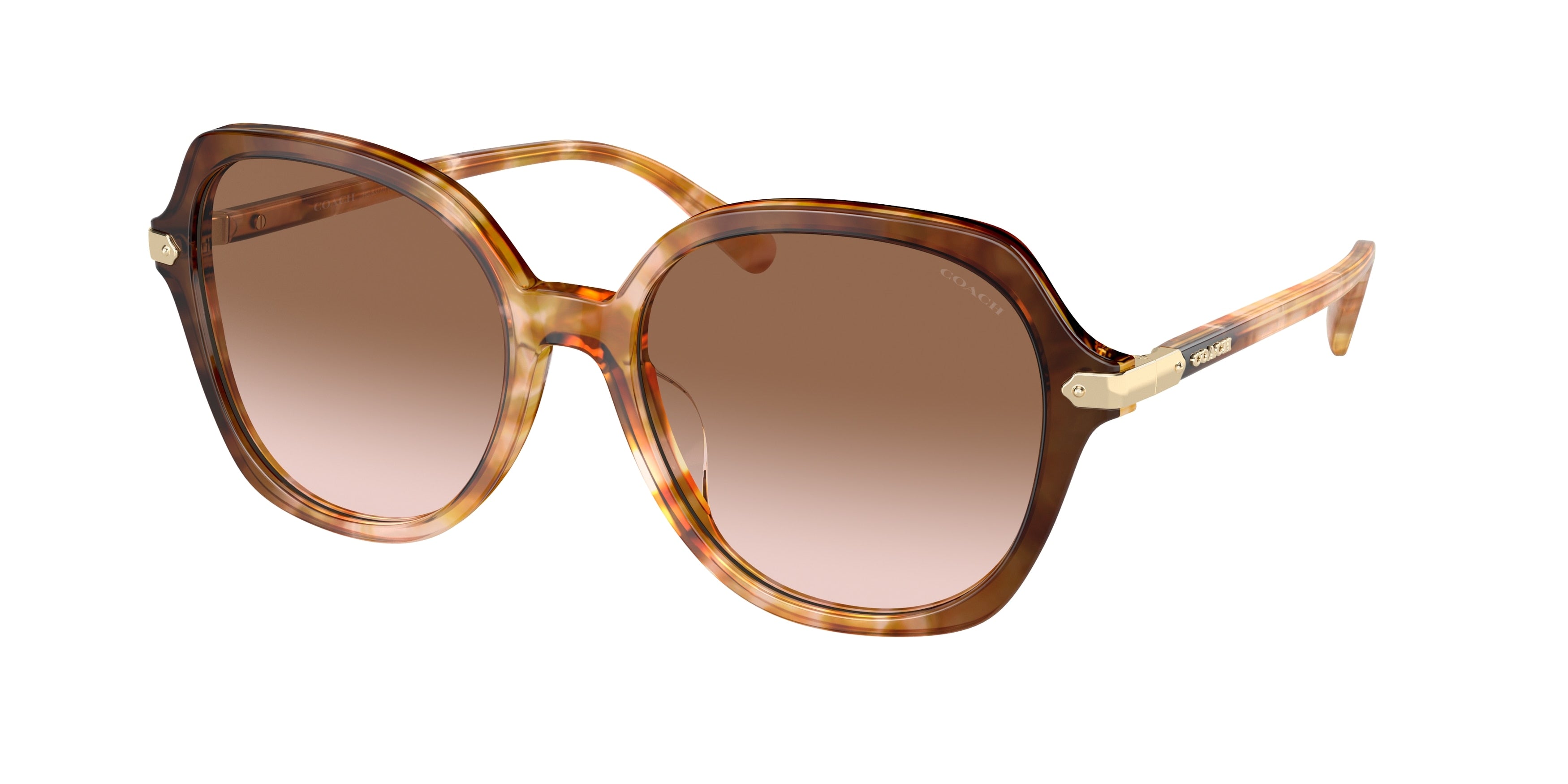 Coach CL925 HC8377U Round Sunglasses  57753C-Caramel Snow Tortoise Gradient 55-145-18 - Color Map Brown
