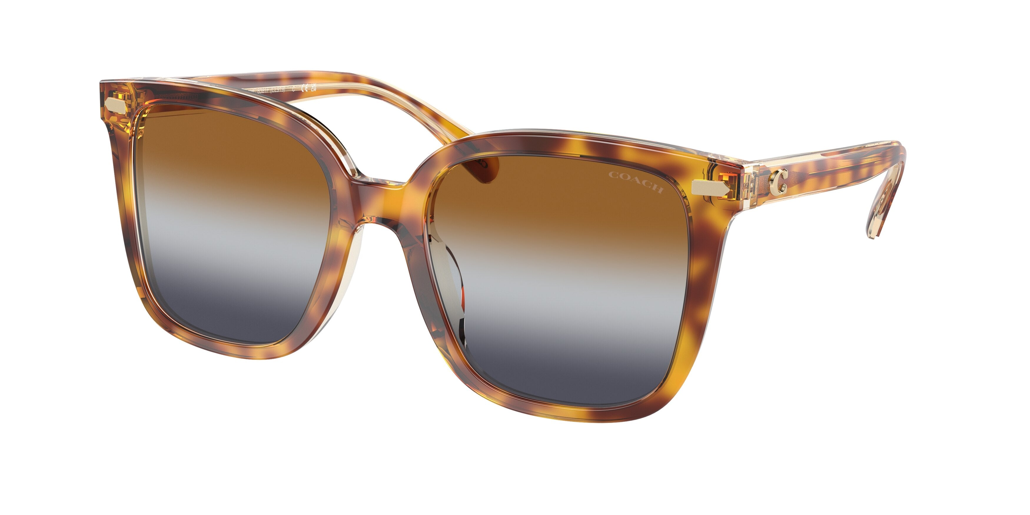 Coach CL919 HC8381F Square Sunglasses  57563J-Dark Tortoise/Canary 56-150-19 - Color Map Brown
