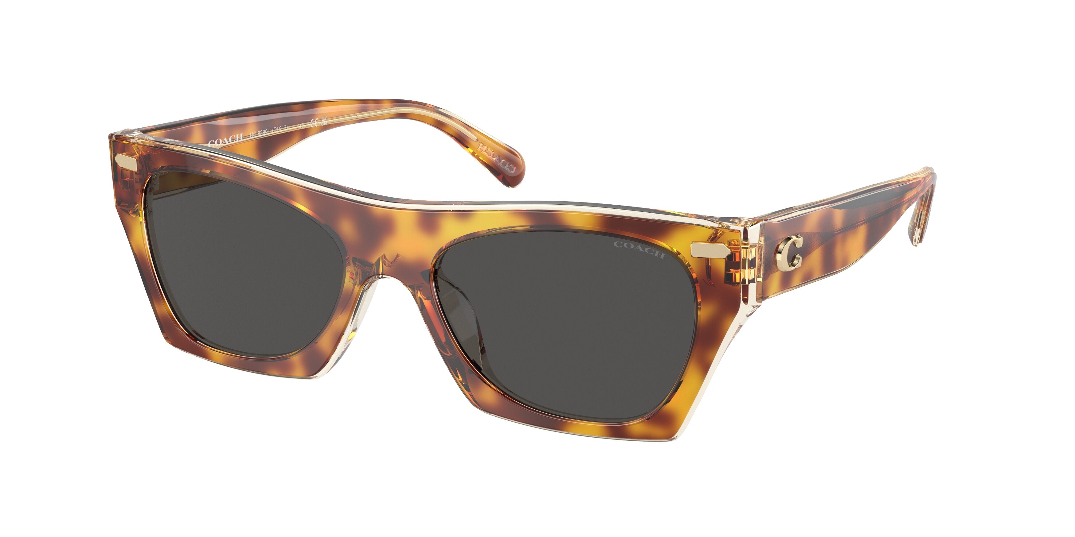 Coach CL917 HC8389U Square Sunglasses  575687-Dark Tortoise/Canary 52-145-18 - Color Map Brown