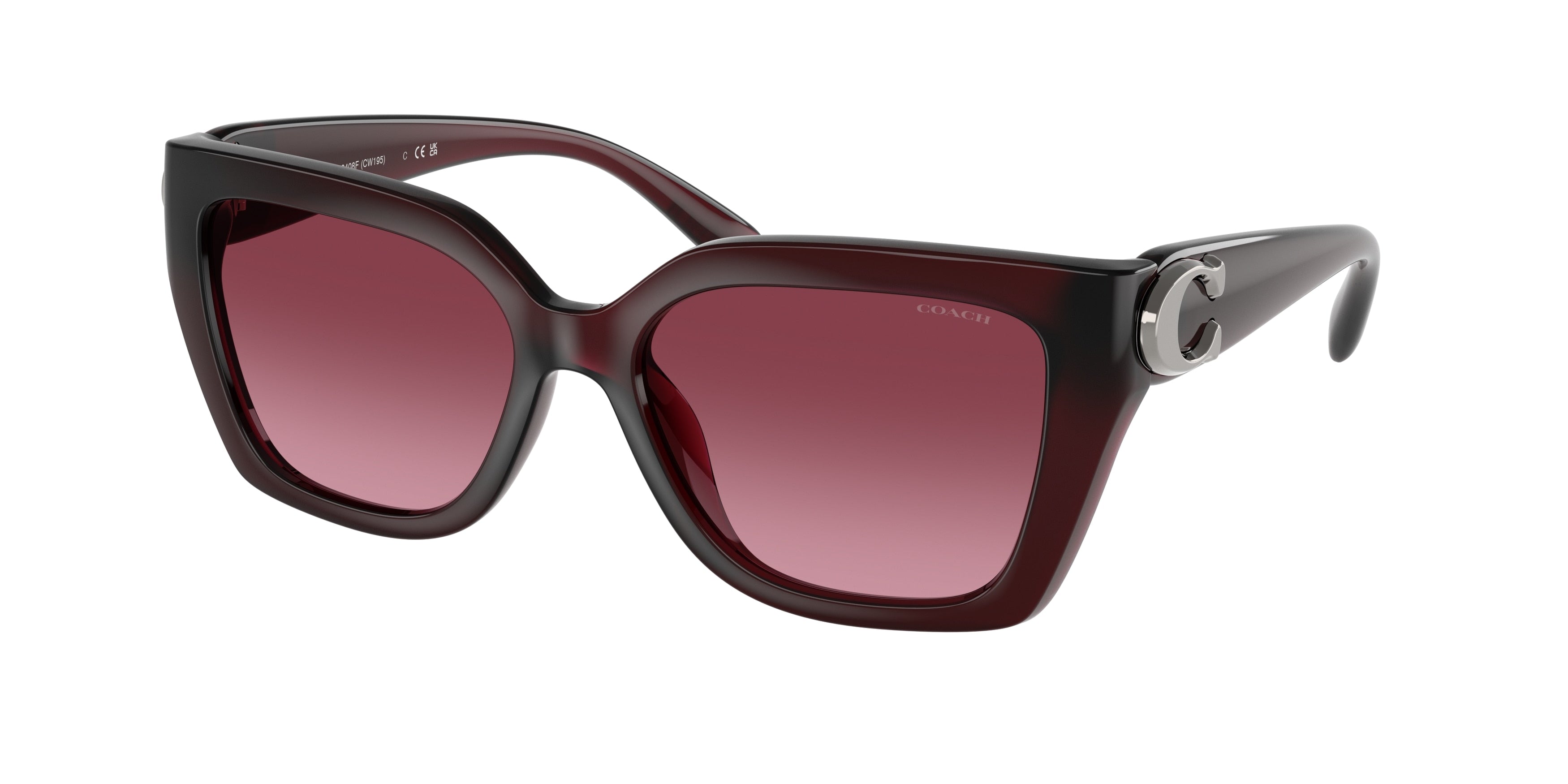 Coach CW202 HC8408F Square Sunglasses  53938H-Milky Burgundy 57-145-16 - Color Map Red