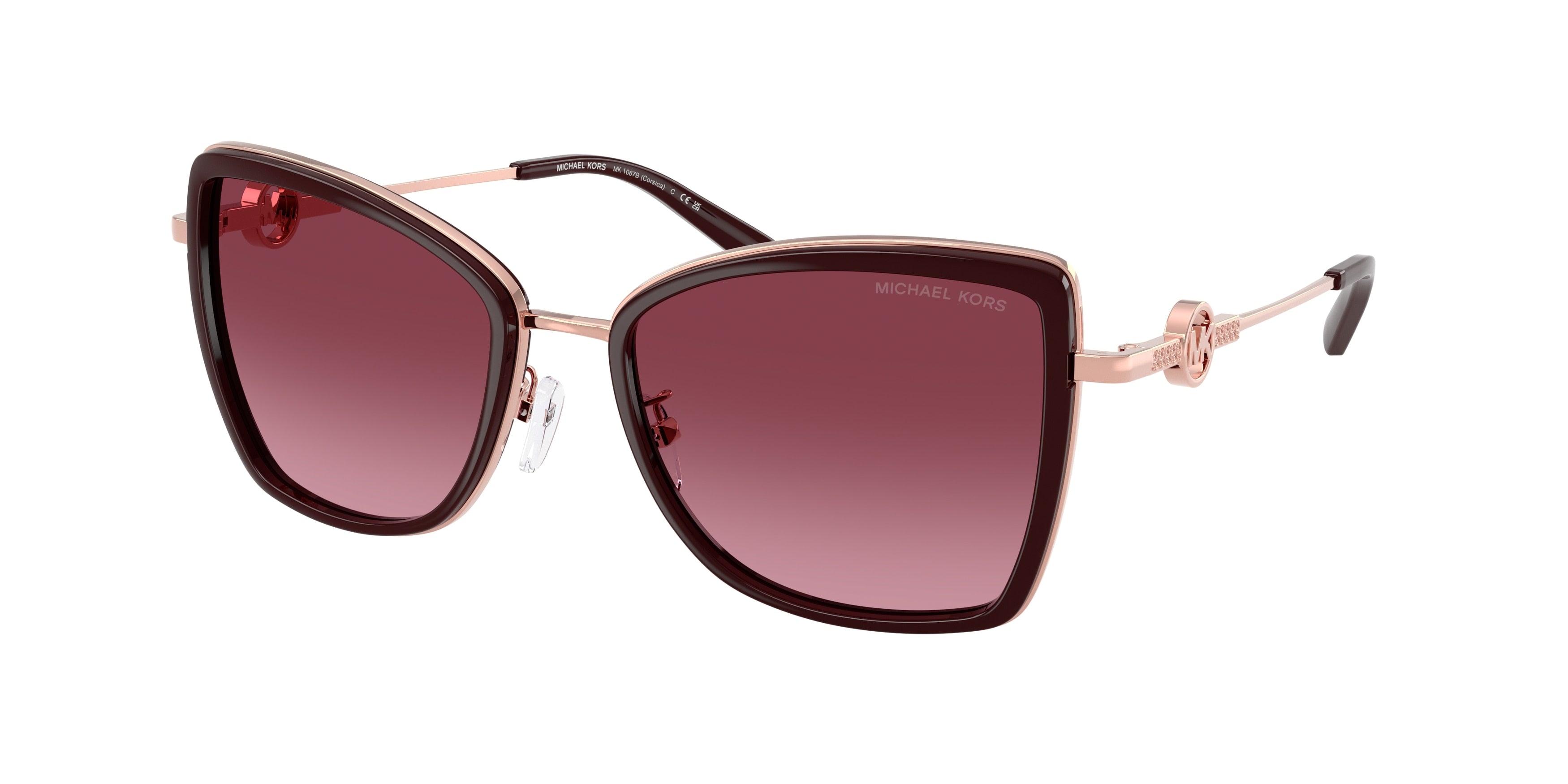 Michael Kors CORSICA MK1067B Butterfly Sunglasses  11088H-Rose Gold/Cordovan 55-140-18 - Color Map Gold