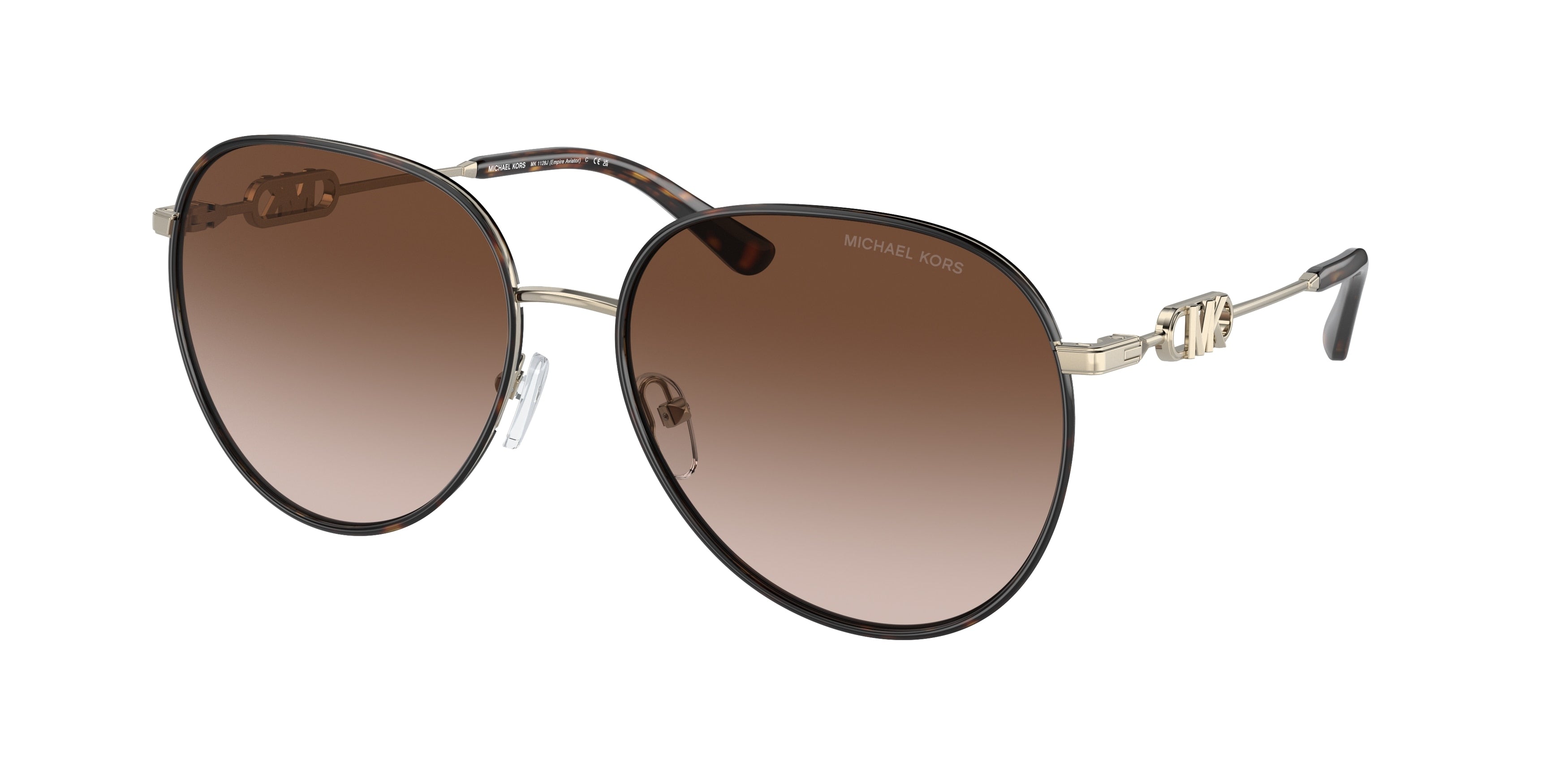 Michael Kors EMPIRE MK1128J Pilot Sunglasses  101413-Light Gold/Dark Tortoise 58-145-17 - Color Map Gold