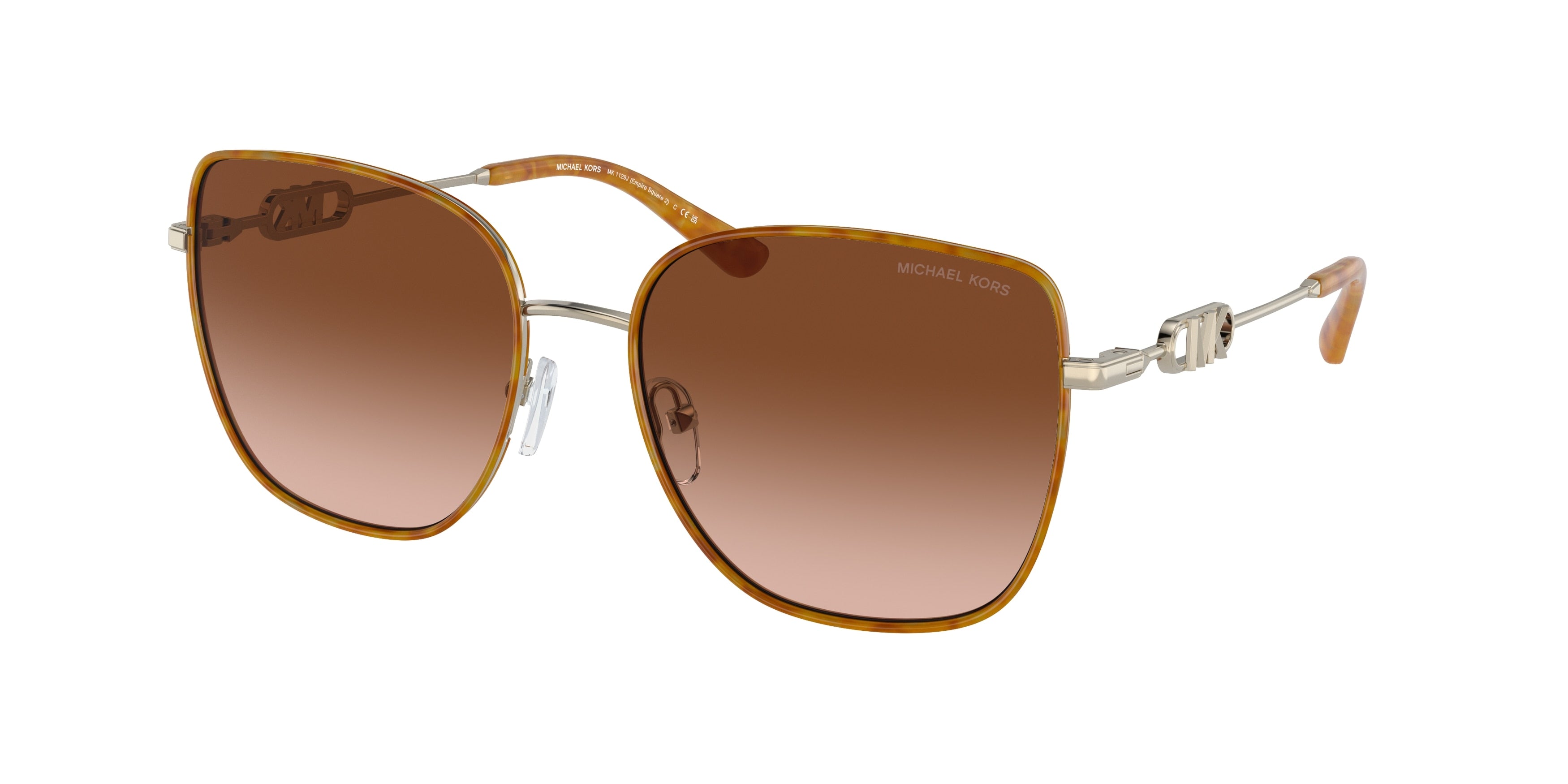 Michael Kors EMPIRE SQUARE 2 MK1129J Square Sunglasses  10143B-Light Gold/Amber Tortoise 56-140-18 - Color Map Gold