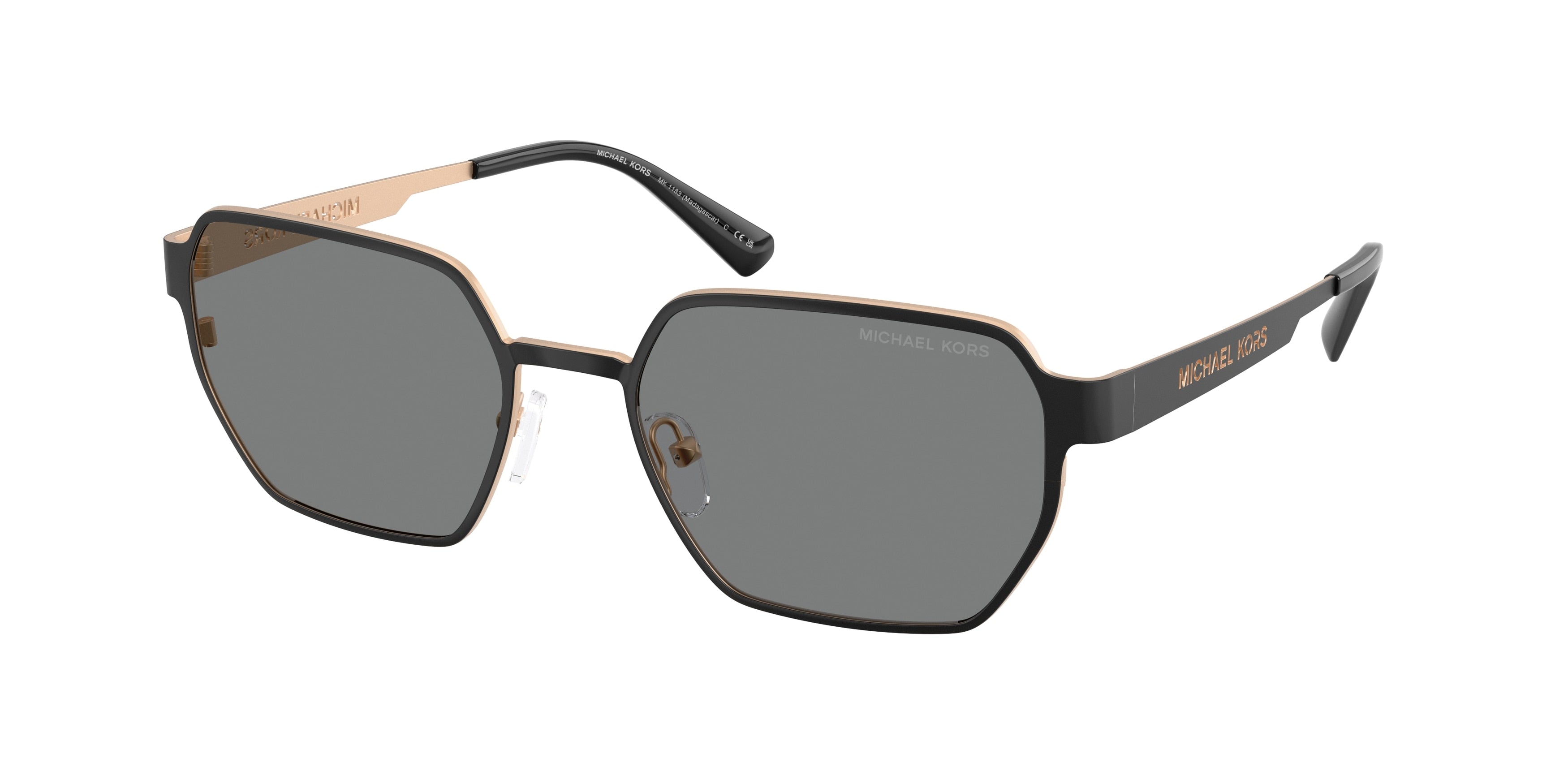Michael Kors MADAGASCAR MK1183 Irregular Sunglasses  100587-Black Matte 55-145-19 - Color Map Black