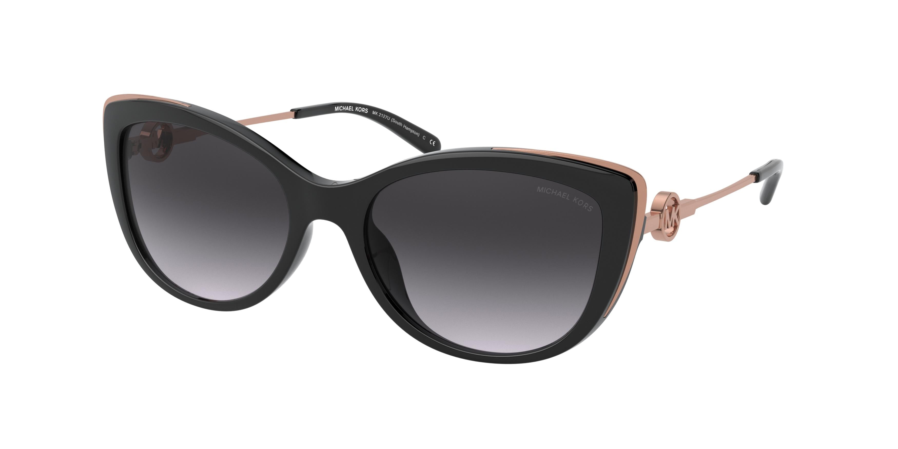 Michael Kors SOUTH HAMPTON MK2127U Cat Eye Sunglasses  33328G-Black 55-140-18 - Color Map Black