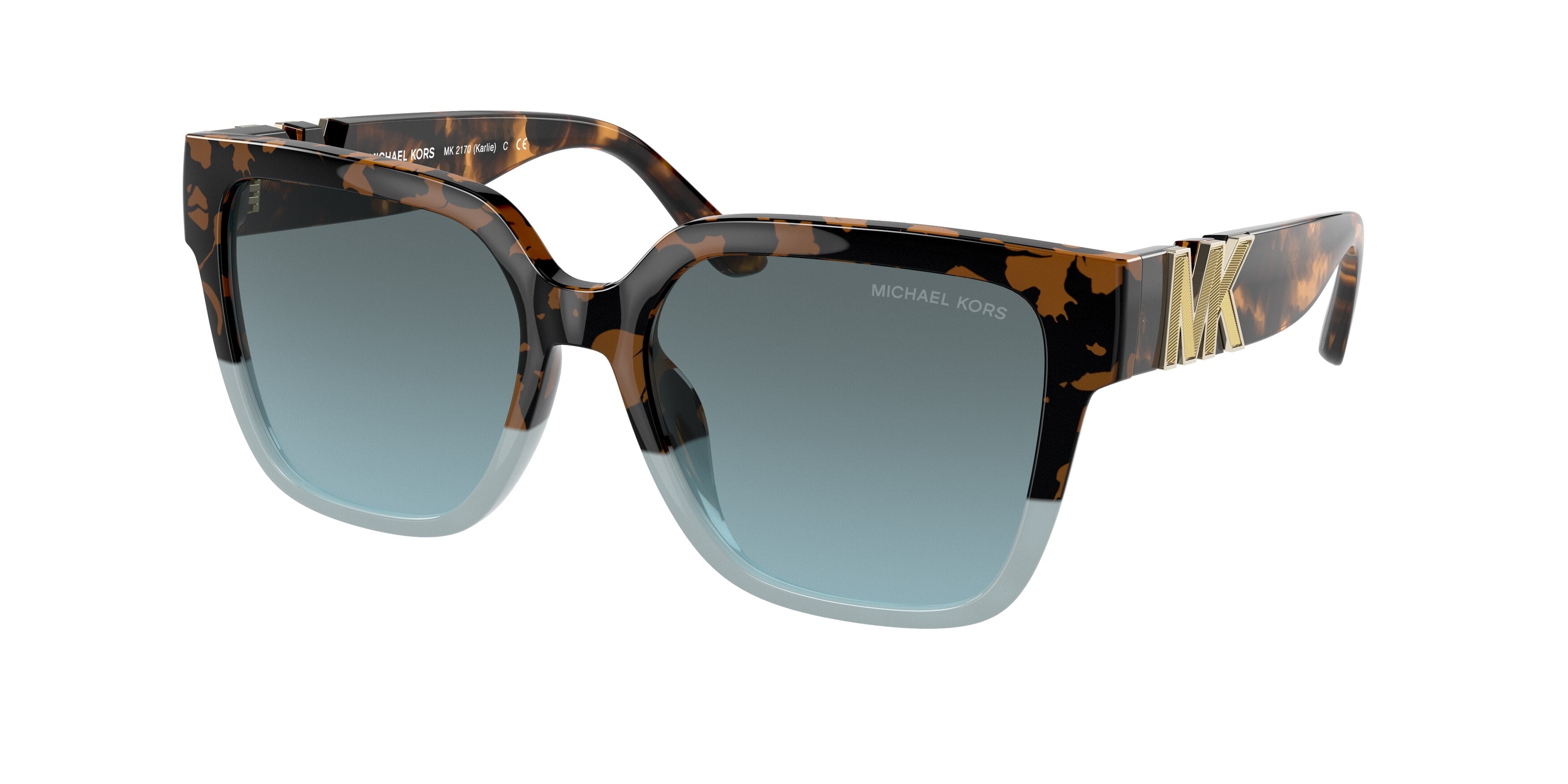 Michael Kors KARLIE MK2170U Square Sunglasses  3912V1-Dark Tortoise/Turquoise 54-140-17 - Color Map Tortoise