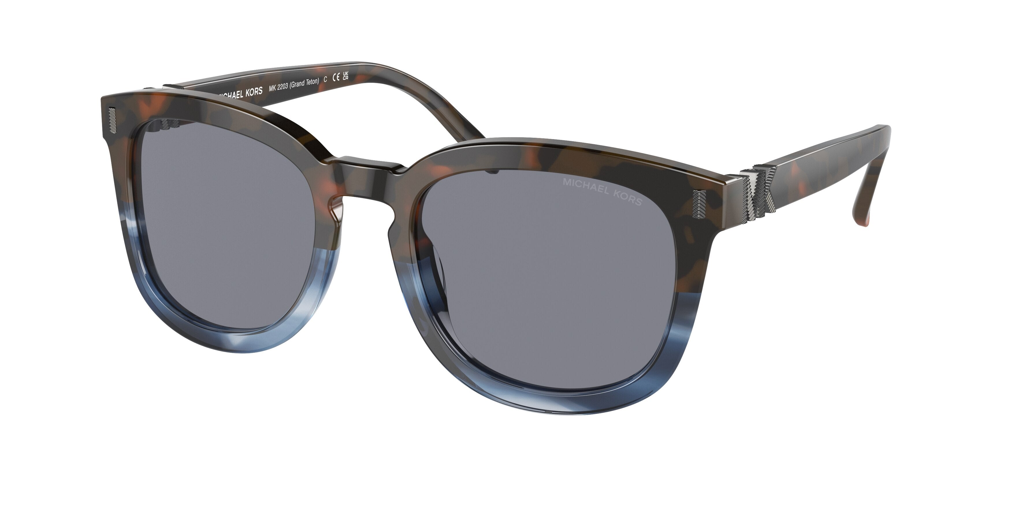 Michael Kors GRAND TETON MK2203 Round Sunglasses  394155-Blue Brown Block Tortoise 54-140-21 - Color Map Multicolor