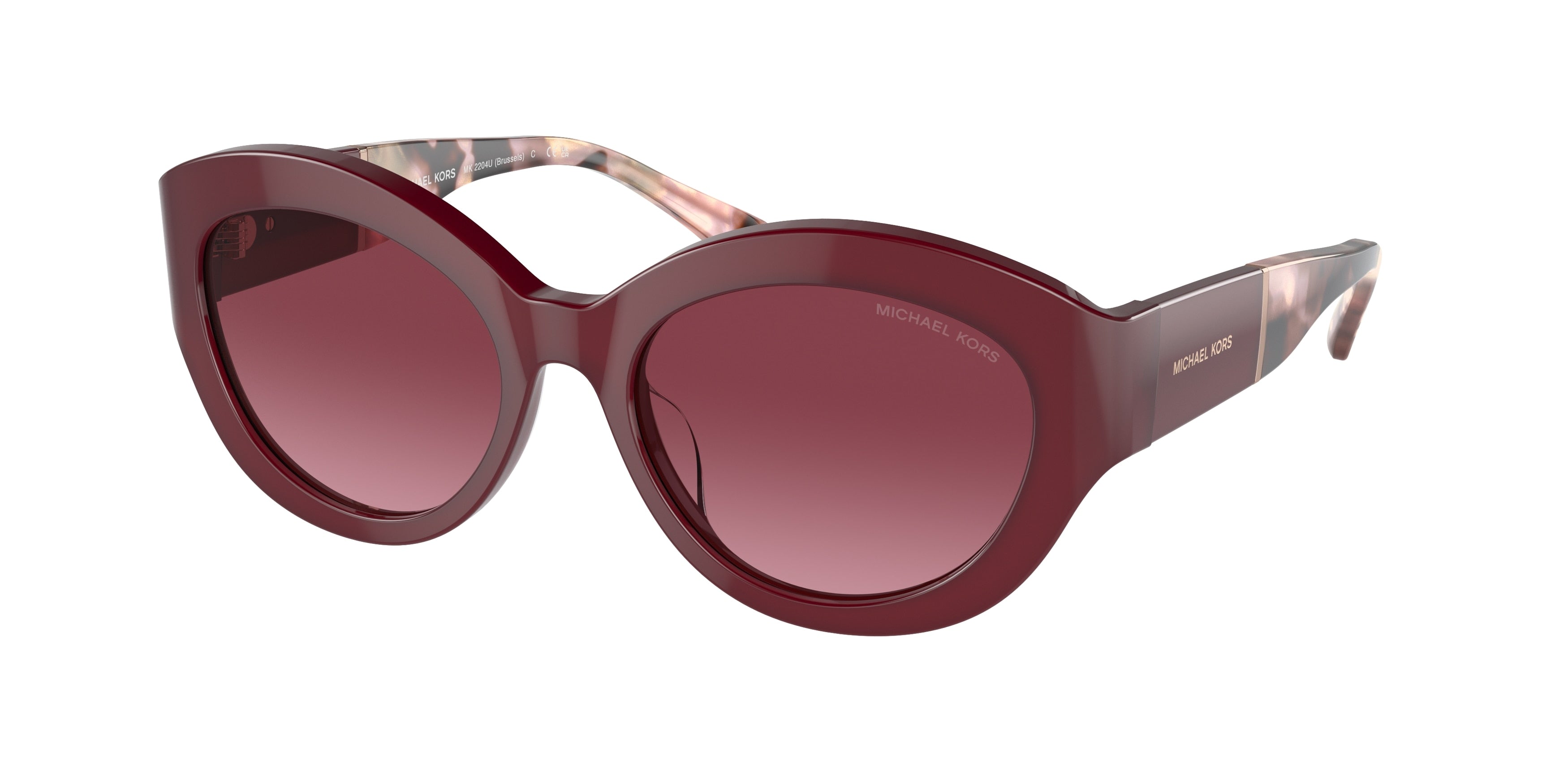 Michael Kors BRUSSELS MK2204U Cat Eye Sunglasses  39498H-Dark Red Transparent 54-140-18 - Color Map Red