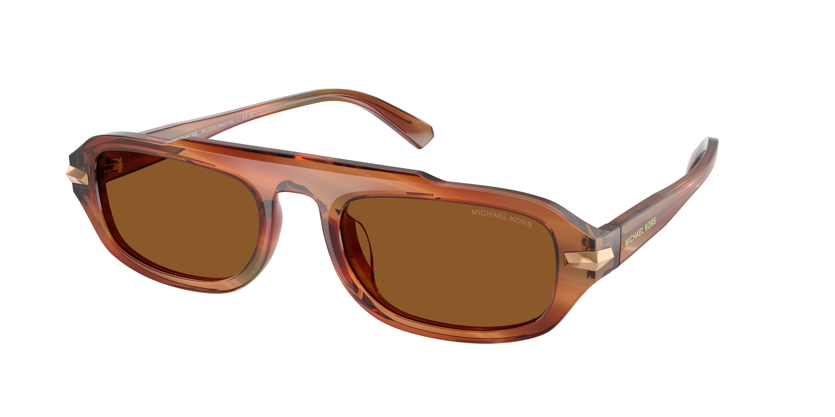 Michael Kors WATCH HILL MK2279U Oval Sunglasses  403973-Brown Horn 55-145-21 - Color Map Brown