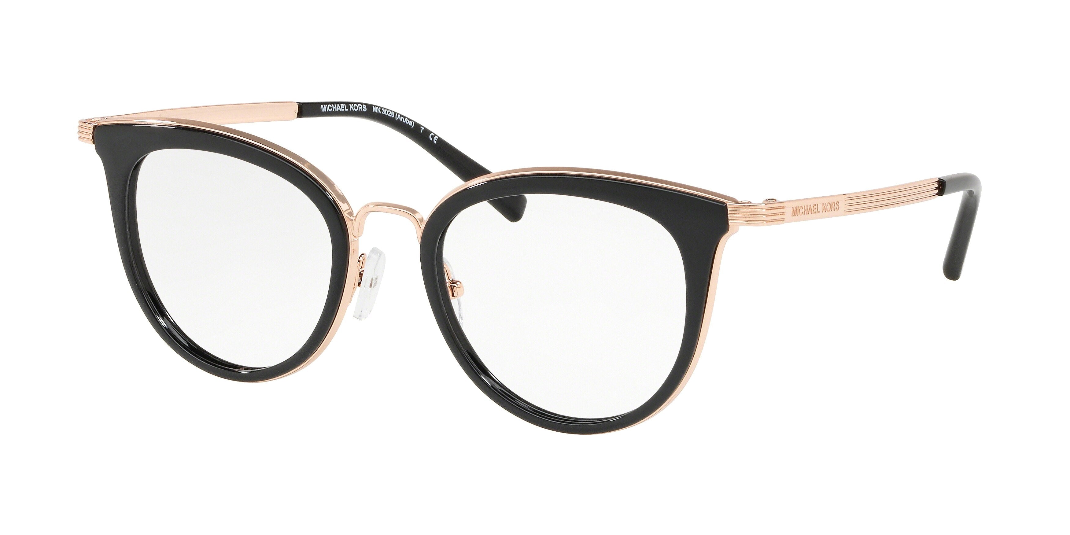 Michael Kors ARUBA MK3026 Phantos Eyeglasses  3332-Rose Gold/Black 50-140-19 - Color Map Pink