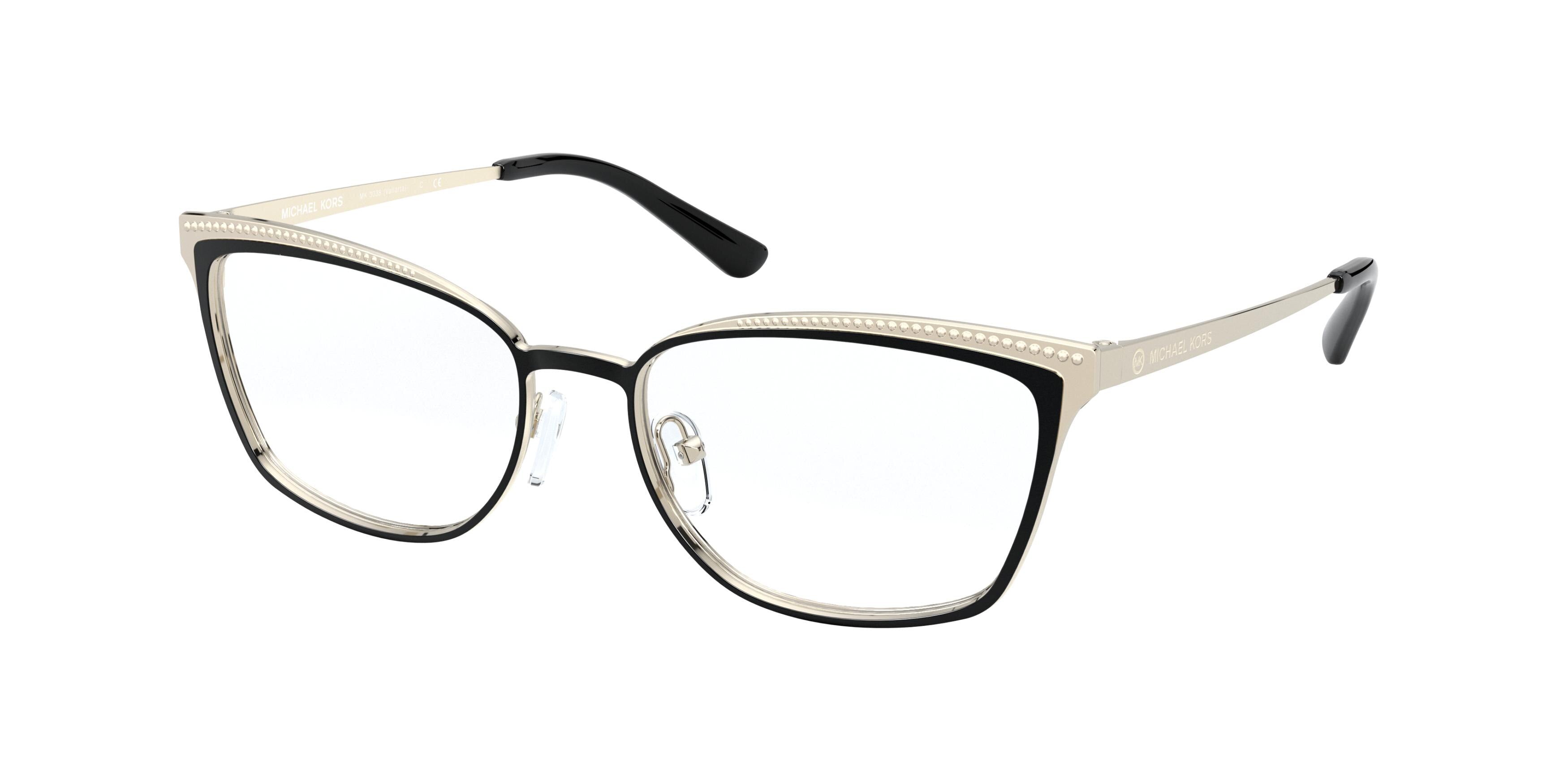 Michael Kors VALLARTA MK3038 Rectangle Eyeglasses  1203-Black/Gold 54-140-17 - Color Map Black