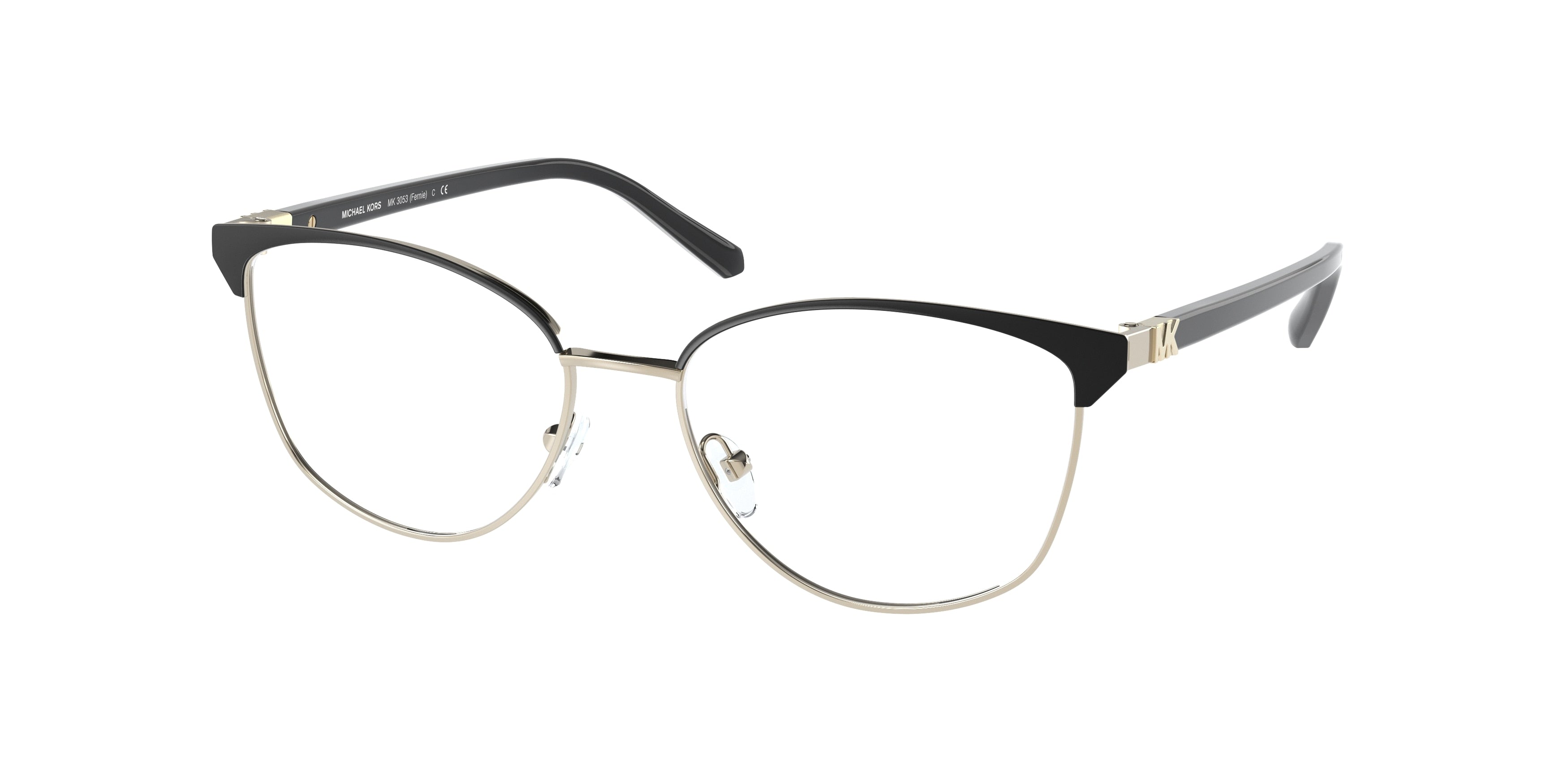 Michael Kors FERNIE MK3053 Cat Eye Eyeglasses  1014-Matte Black/Light Gold 54-140-16 - Color Map Black