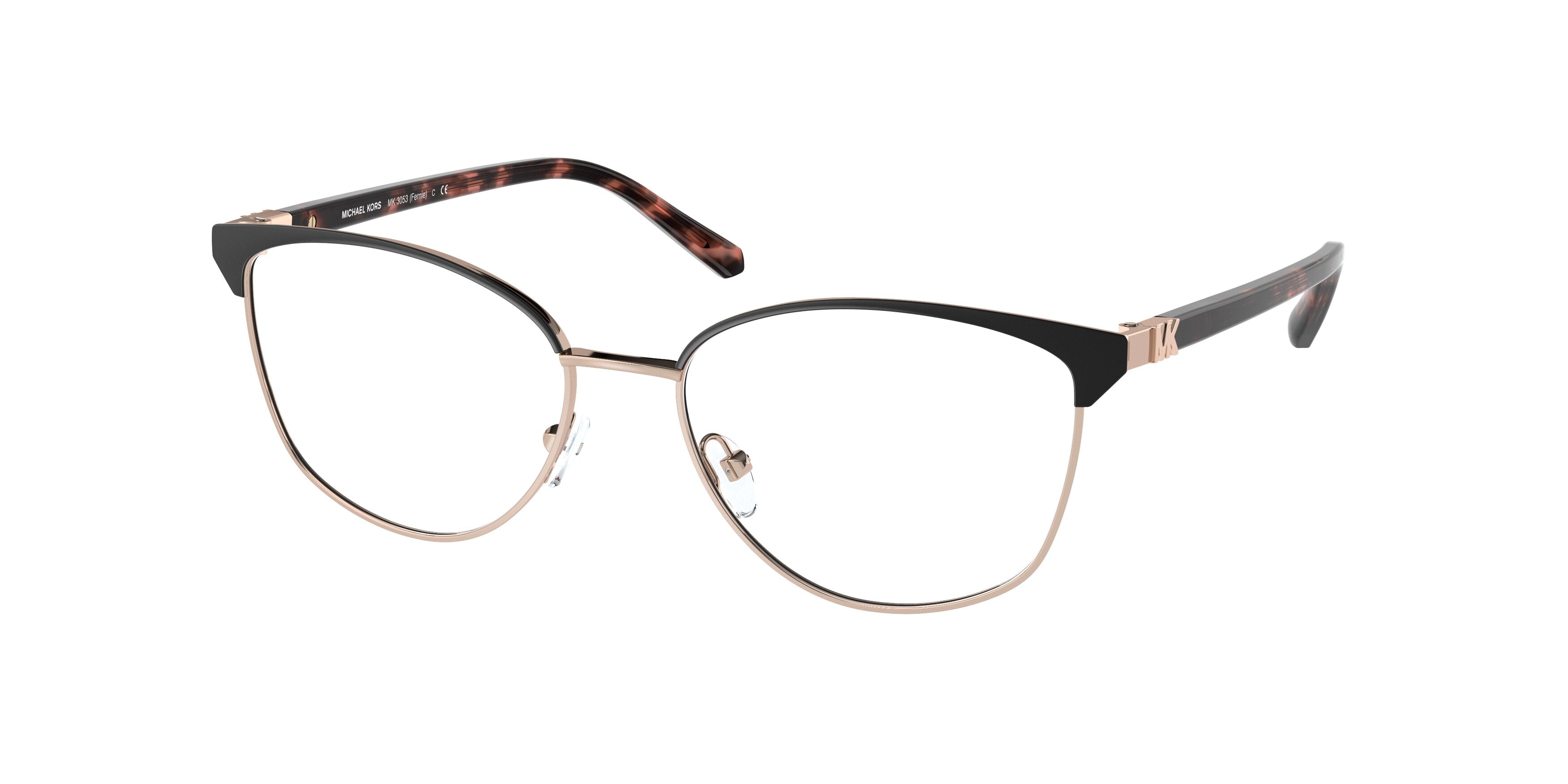 Michael Kors FERNIE MK3053 Cat Eye Eyeglasses  1109-Matte Black/Rose Gold 54-140-16 - Color Map Black