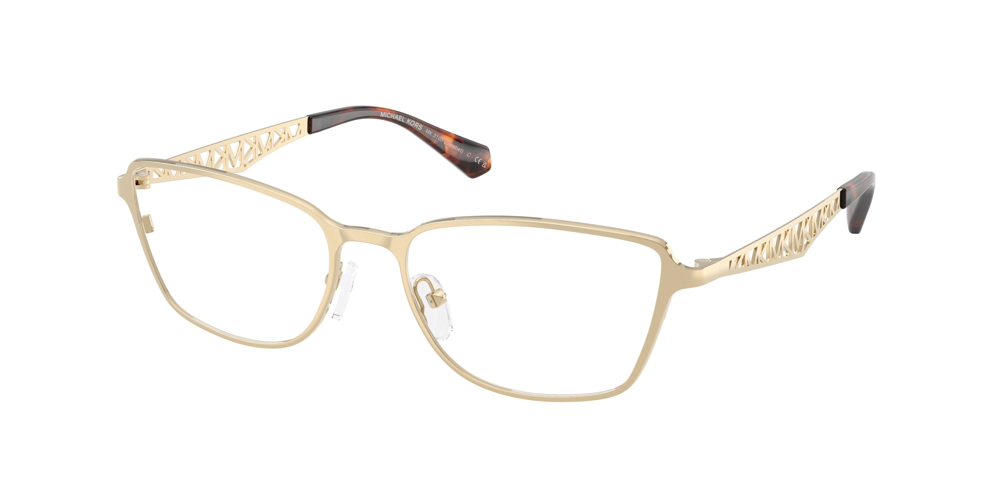 Michael Kors SANIBEL MK3105 Rectangle Eyeglasses  1014-Light Gold 54-140-17 - Color Map Gold