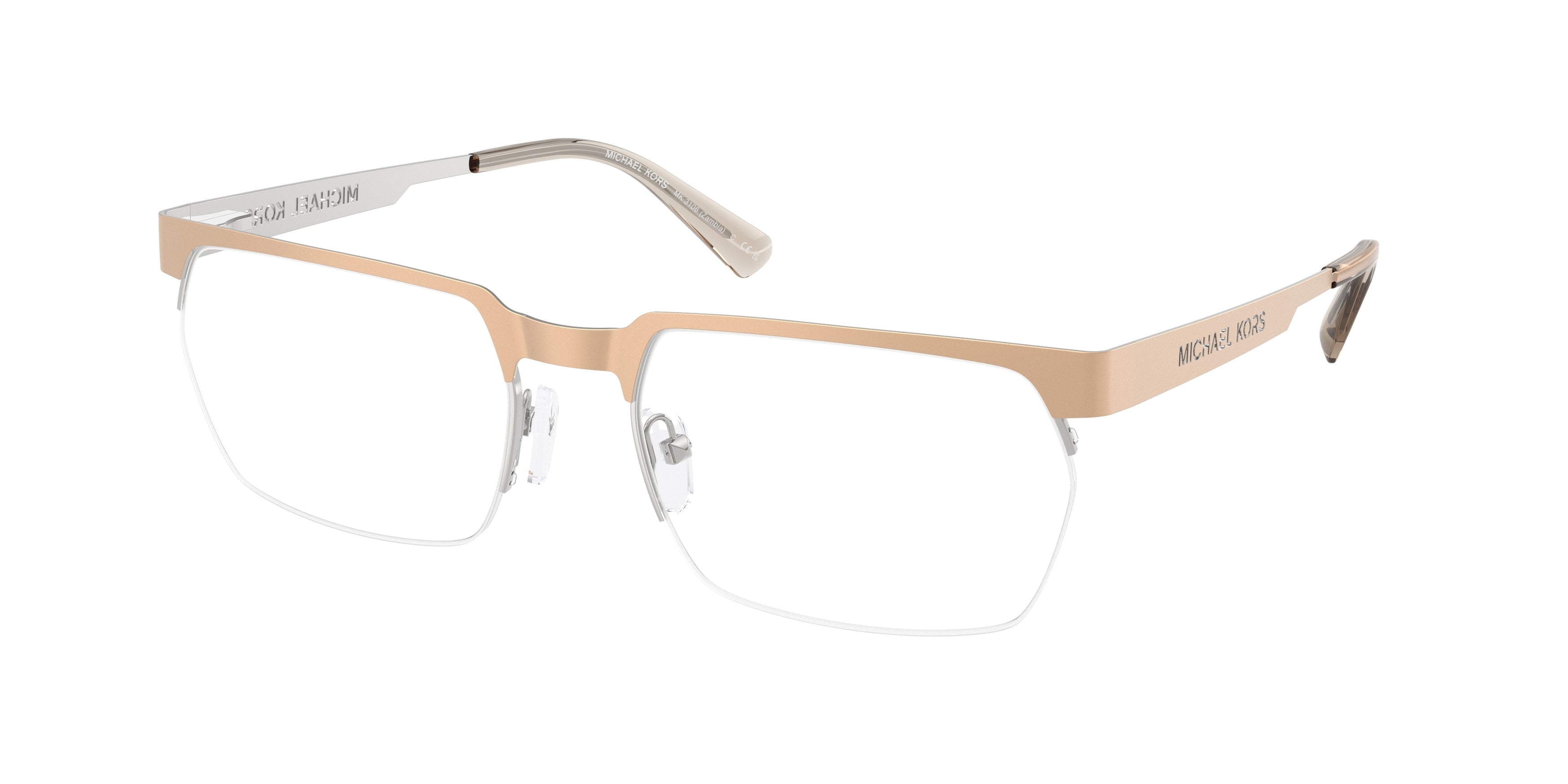 Michael Kors ZAMBIA MK3106 Rectangle Eyeglasses  1014-Gold Matte 58-145-19 - Color Map Gold