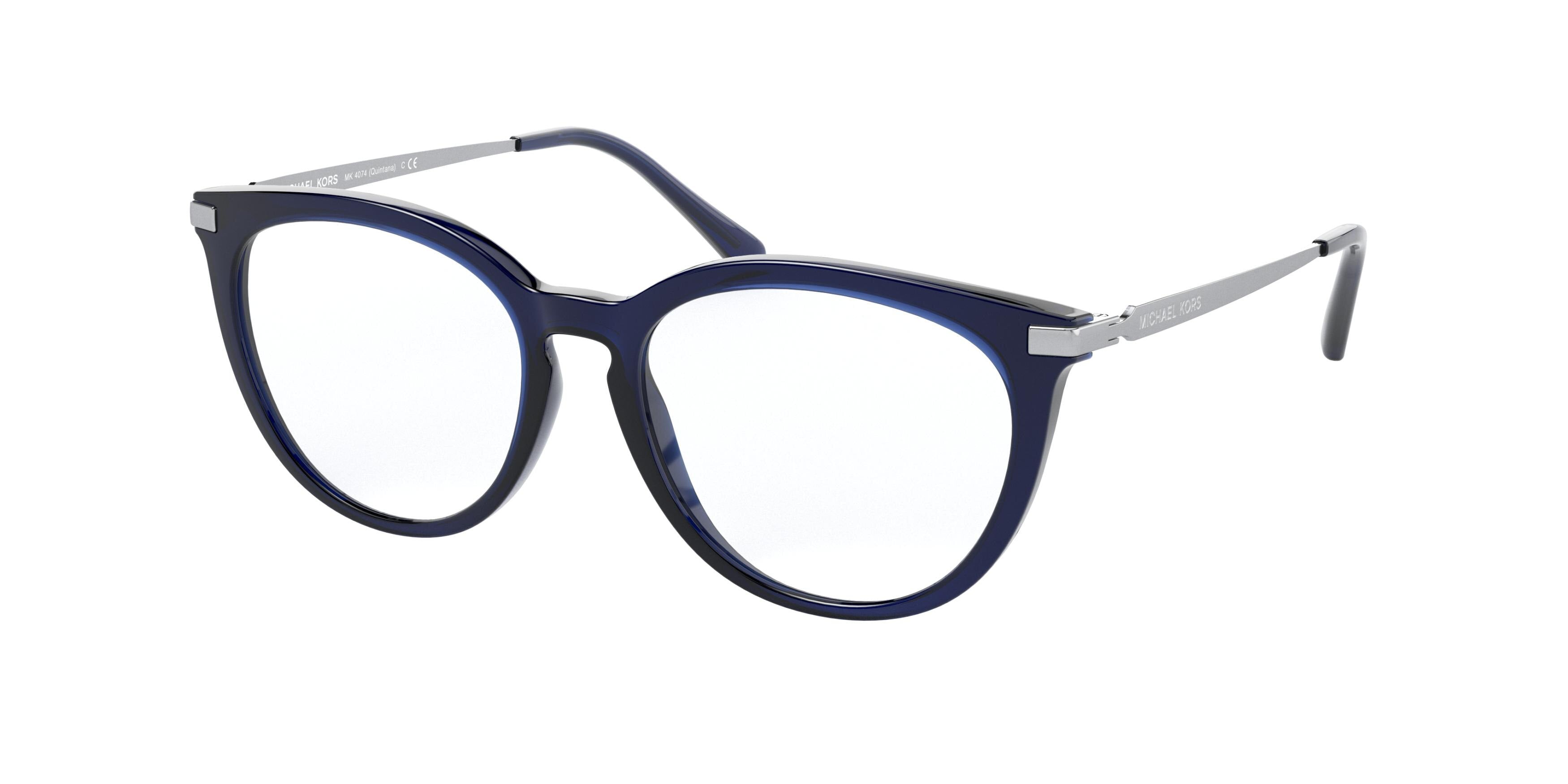 Michael Kors QUINTANA MK4074 Square Eyeglasses  3221-Dark Chambray Transparent 51-140-16 - Color Map Blue