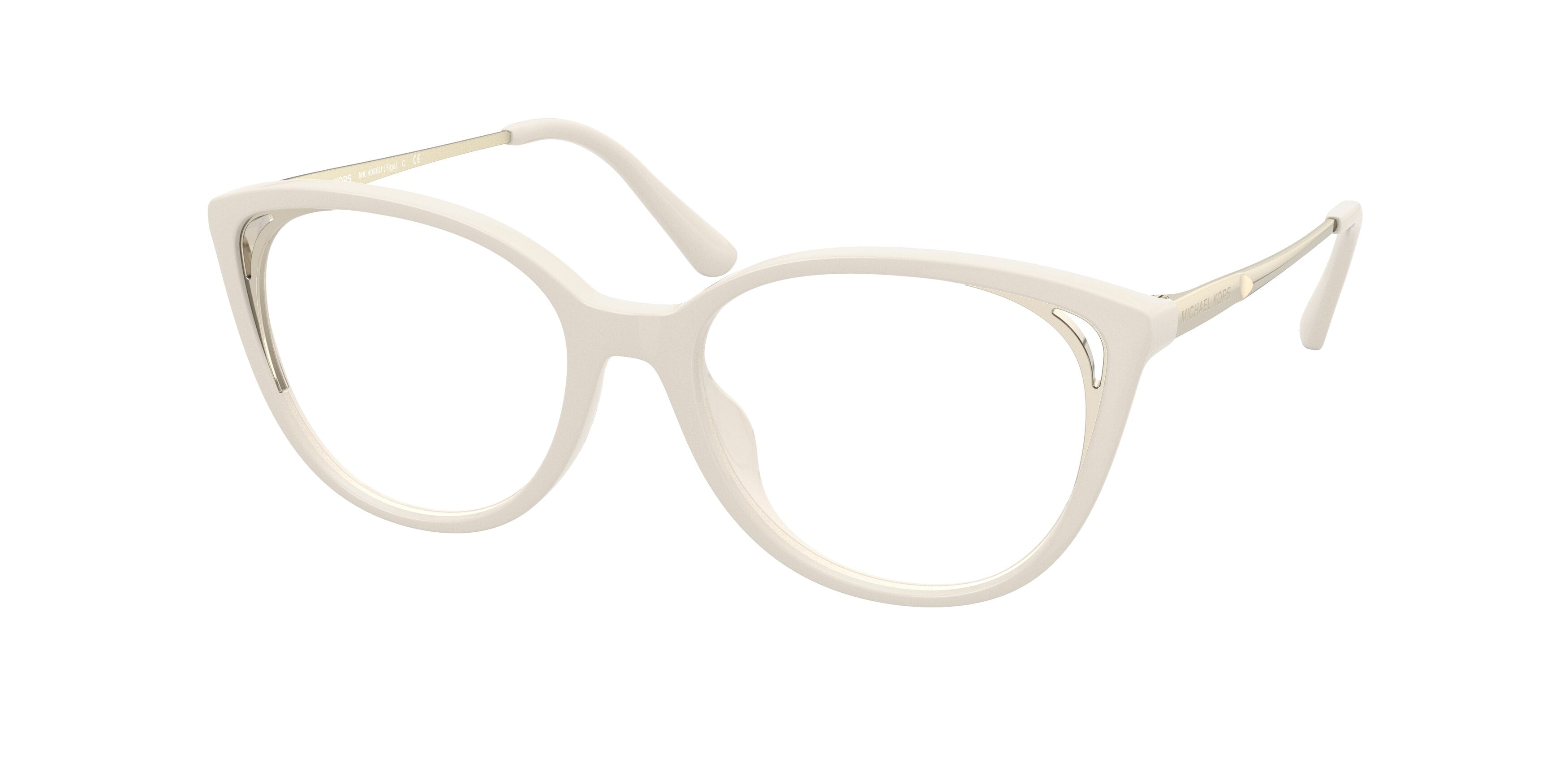Michael Kors RIGA MK4086U Cat Eye Eyeglasses  3346-Bio Bone 52-140-17 - Color Map Brown