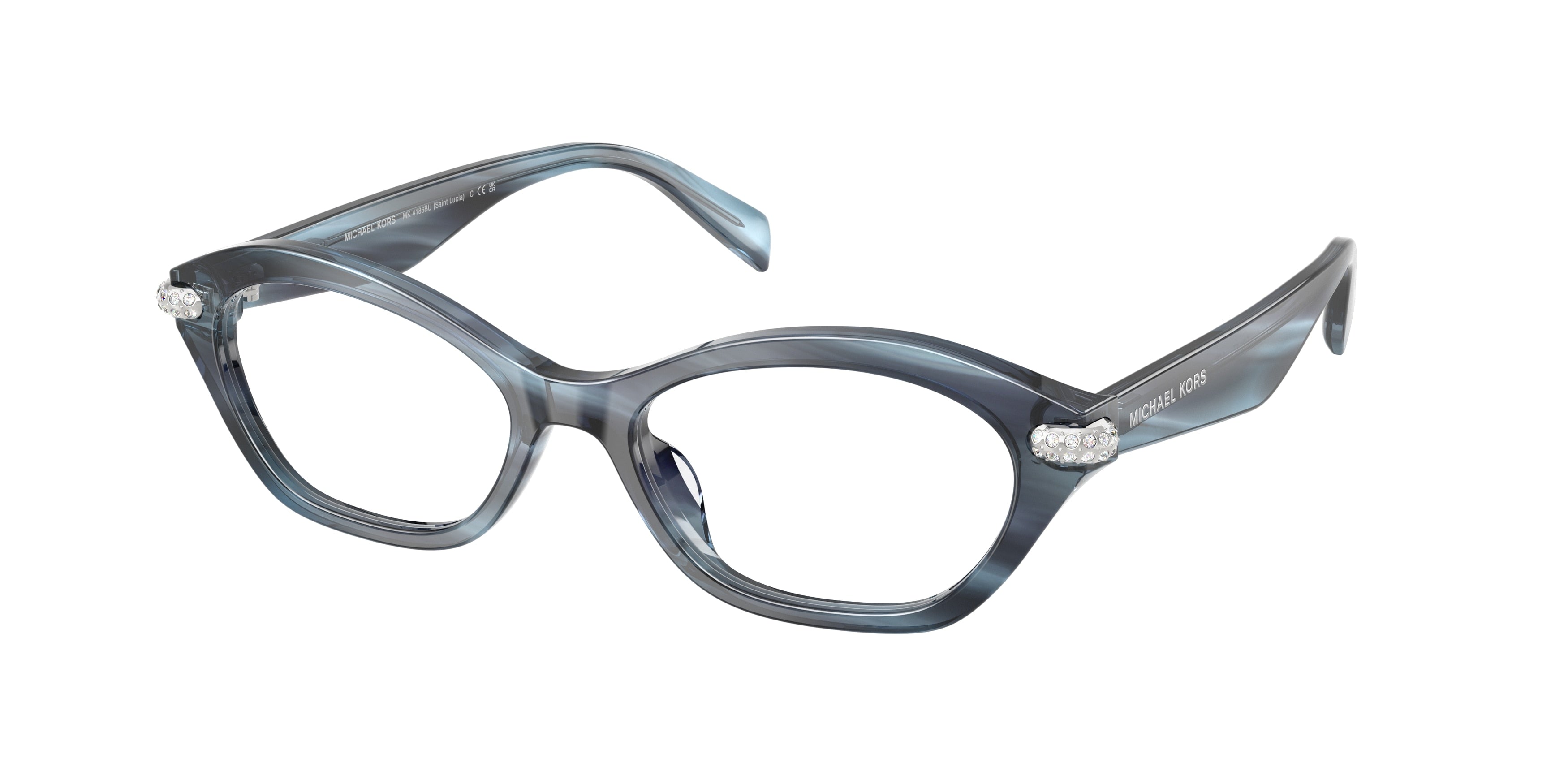 Michael Kors SAINT LUCIA MK4186BU Oval Eyeglasses  4054-Denim Horn 52-140-17 - Color Map Blue