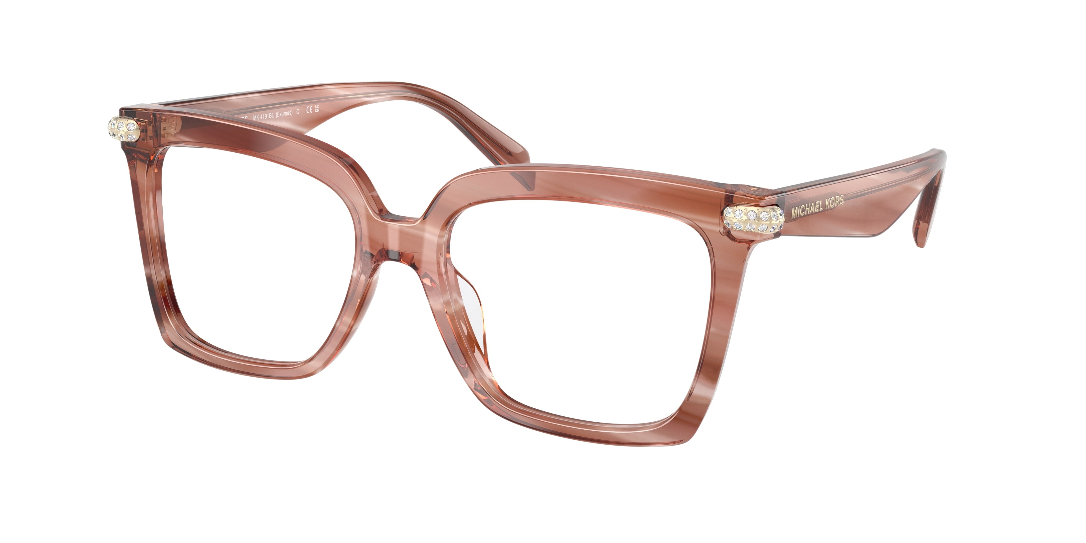 Michael Kors EXUMAS MK4191BU Square Eyeglasses  4056-Pink Horn 53-140-17 - Color Map Pink