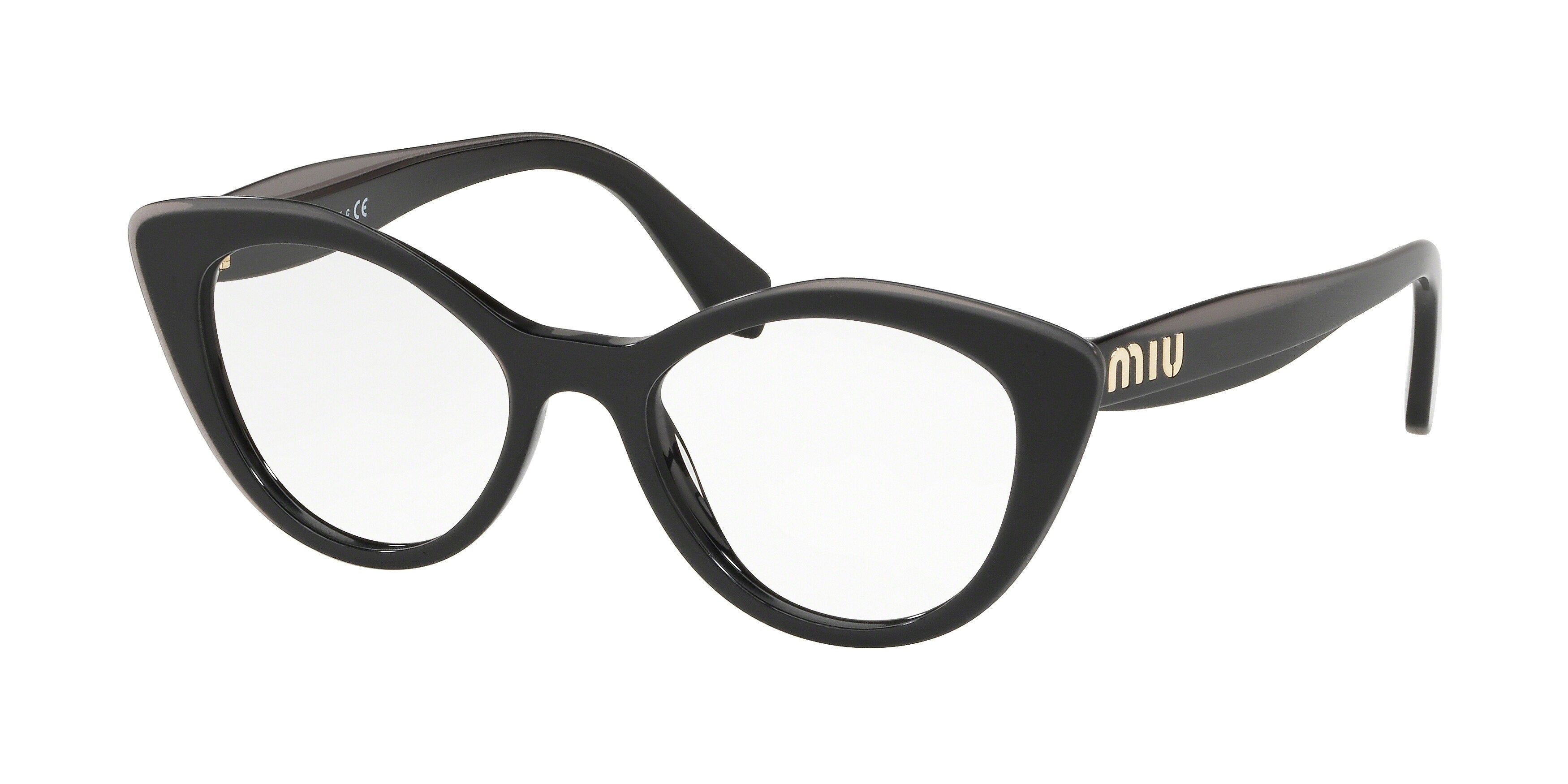 Miu Miu CORE COLLECTION MU01RV Cat Eye Eyeglasses  K9T1O1-Black Top Grey 52-140-18 - Color Map Black