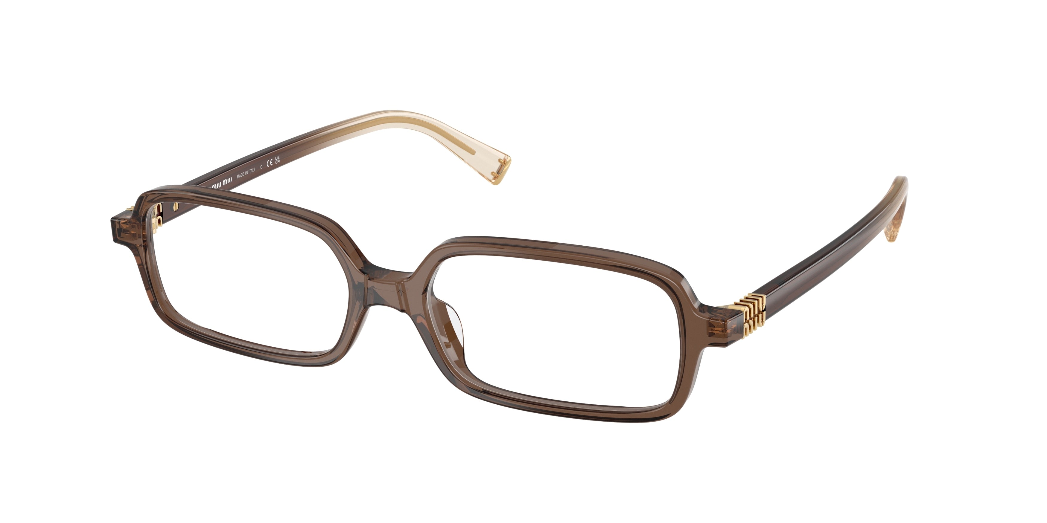 Miu Miu MU01YV Rectangle Eyeglasses  23H1O1-Brown Transparent 53-140-16 - Color Map Brown