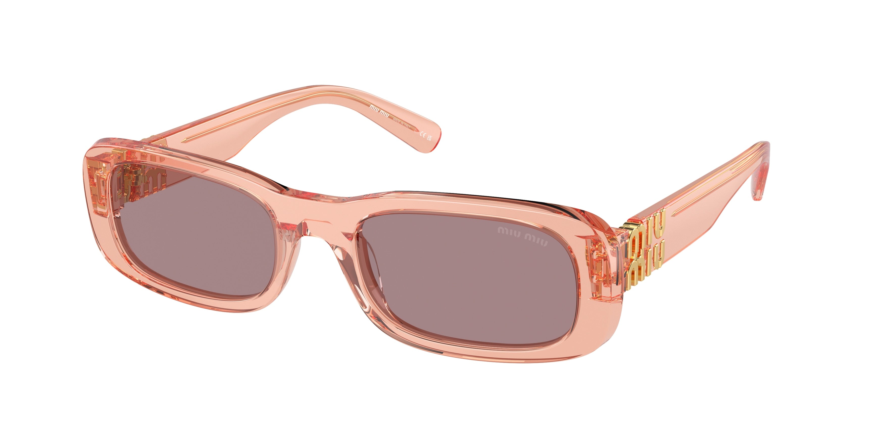 Miu Miu MU08ZS Rectangle Sunglasses  13T06I-Noisette Transparent 53-140-20 - Color Map Pink