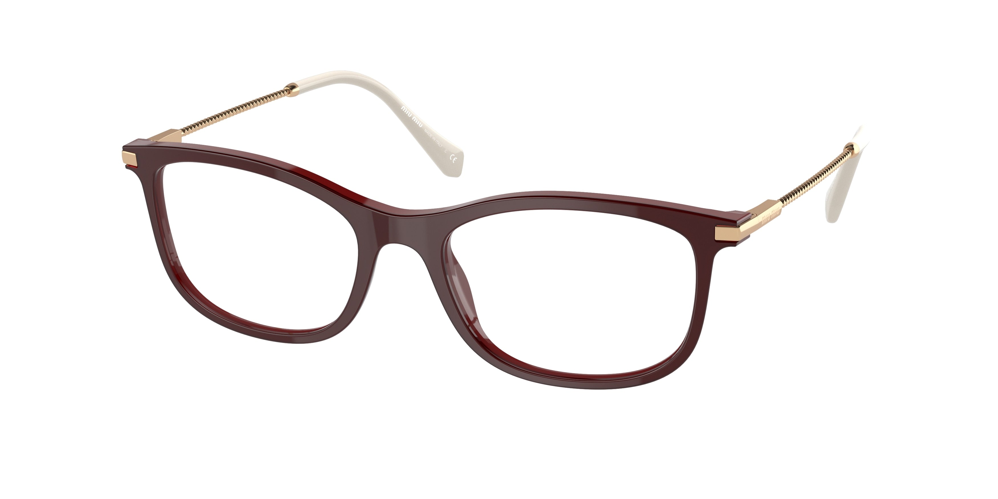 Miu Miu MU09TVA Rectangle Eyeglasses  01T1O1-Top Pink On Bordeaux 53-140-18 - Color Map Red