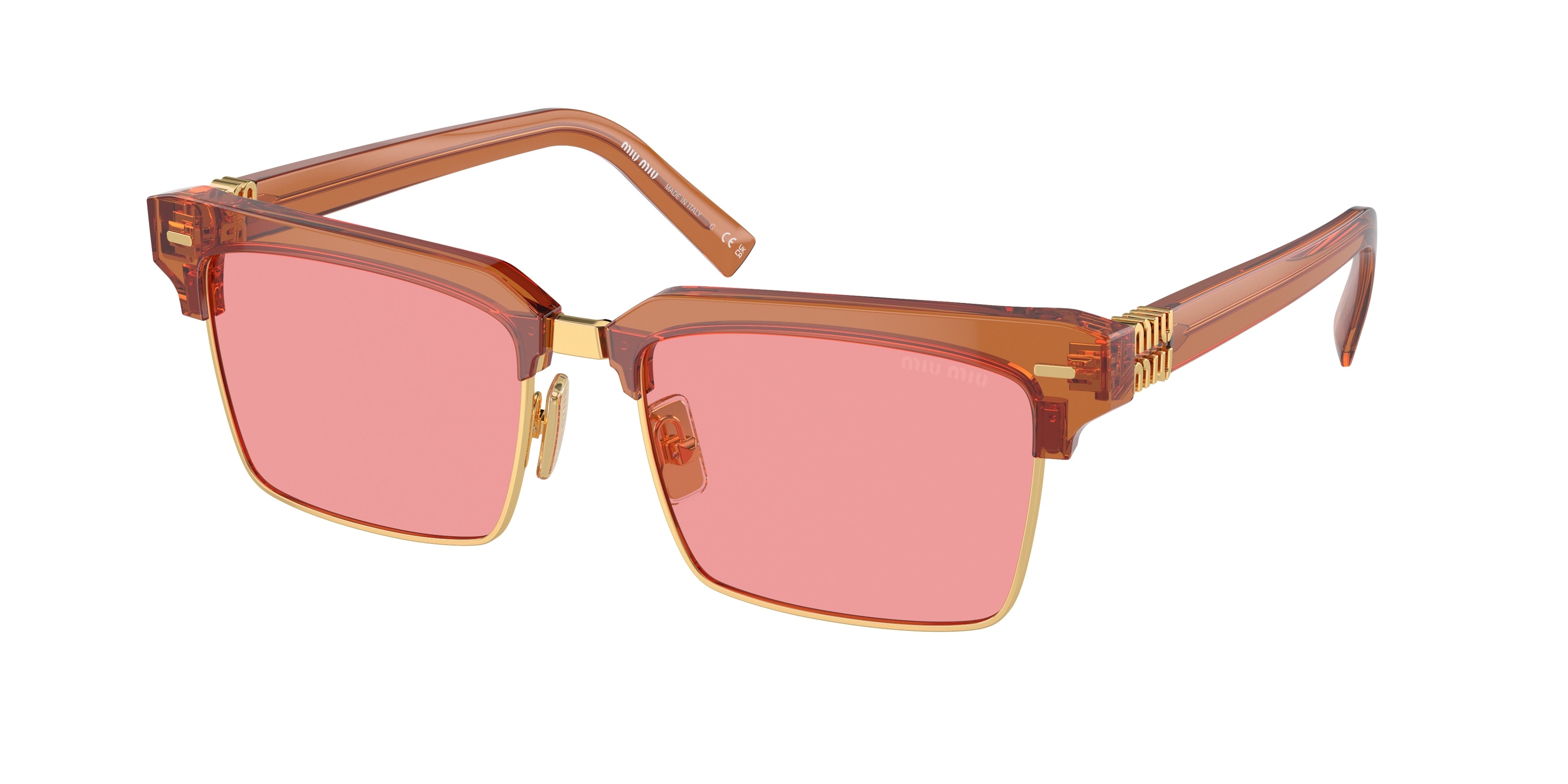 Miu Miu MU10ZS Square Sunglasses  15T1D0-Caramel Trasparent 54-140-17 - Color Map Brown
