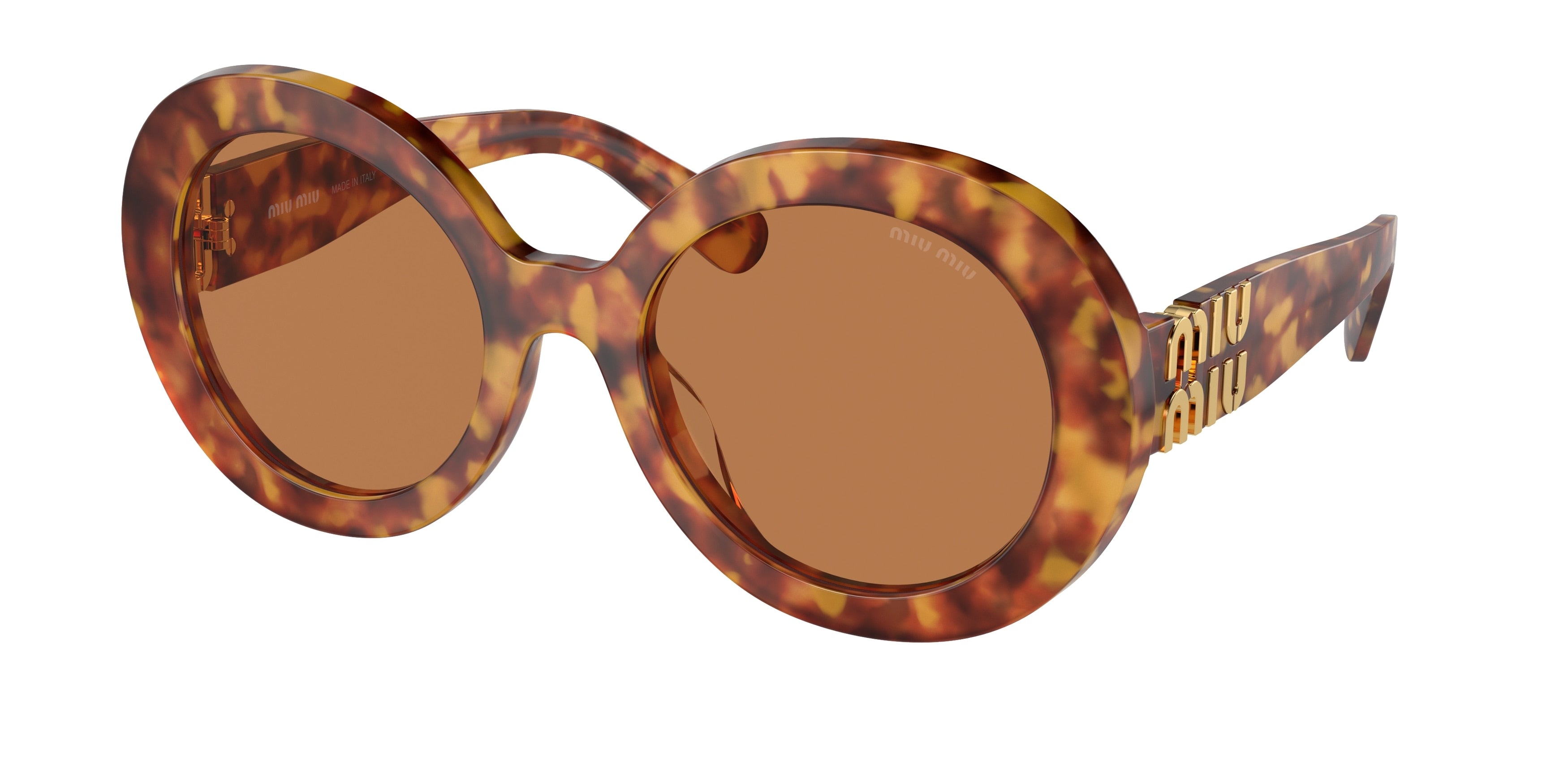 Miu Miu MU11YS Round Sunglasses  4BW2Z1-Light Havana 55-140-22 - Color Map Tortoise
