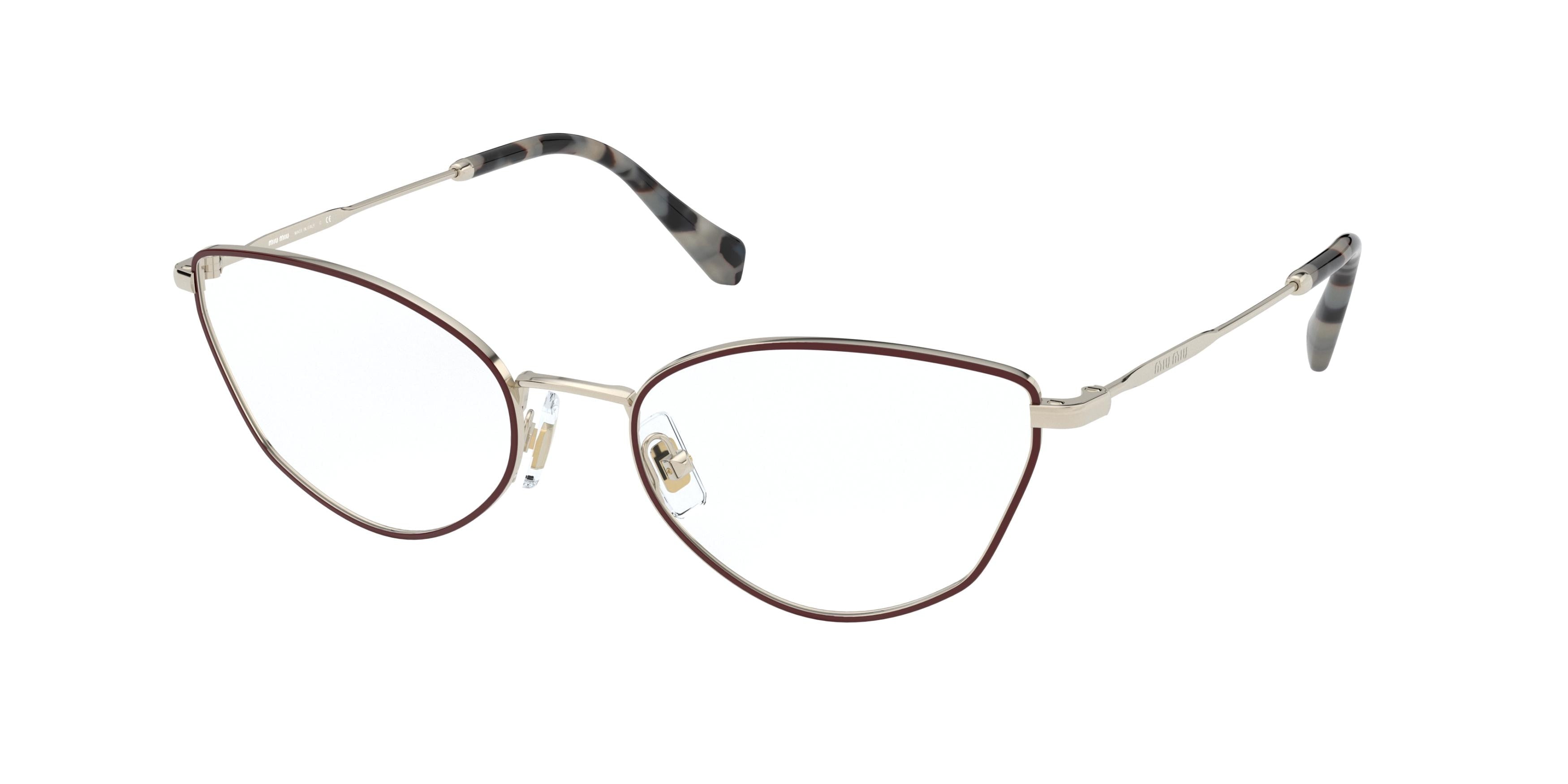 Miu Miu CORE COLLECTION MU51SV Cat Eye Eyeglasses  09B1O1-Pale Gold/Bordeaux 54-140-18 - Color Map Gold